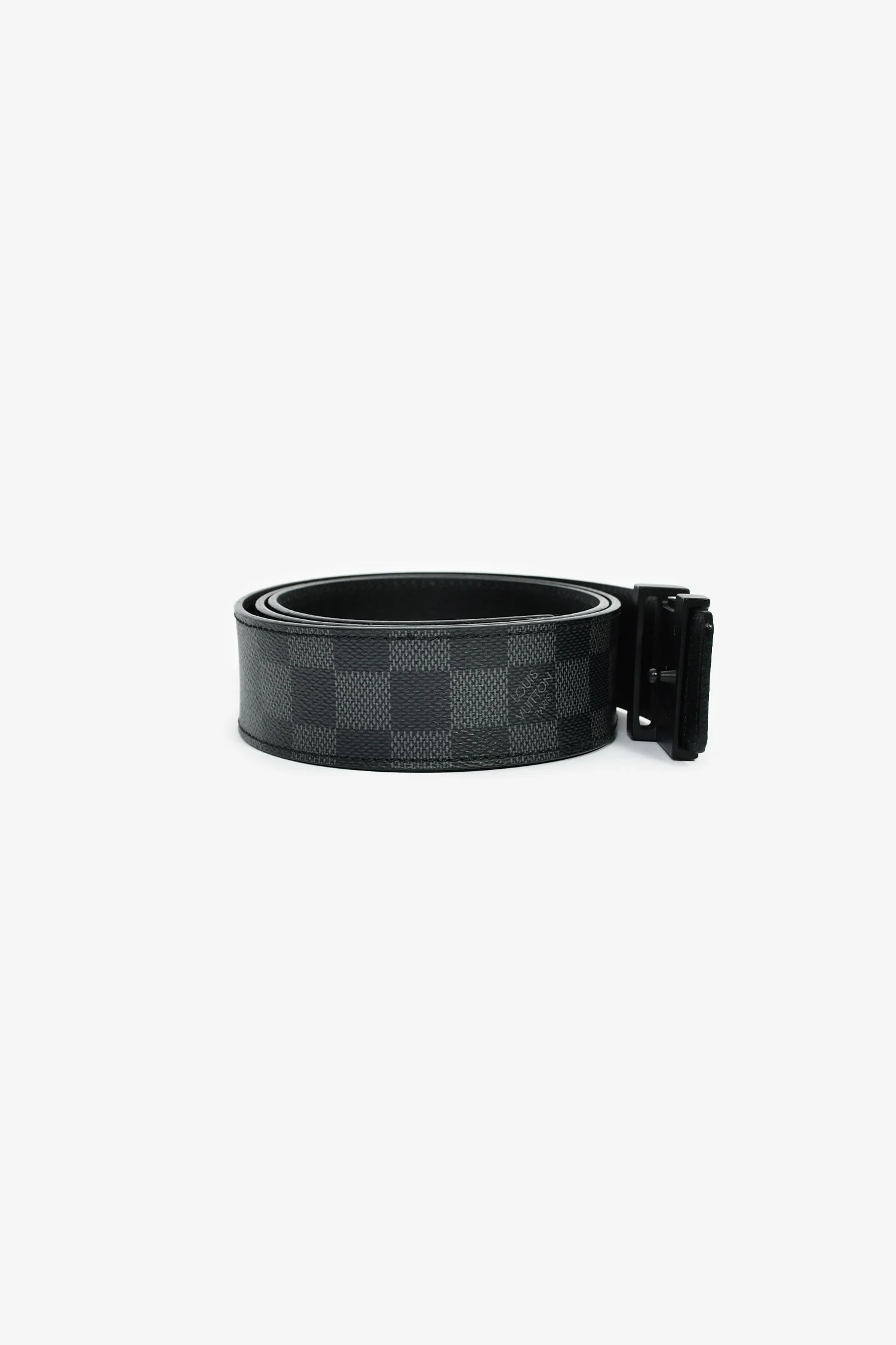 Louis Vuitton 2016 Black Leather Damier Ebene Logo Buckle Belt Size 44 - Image 4