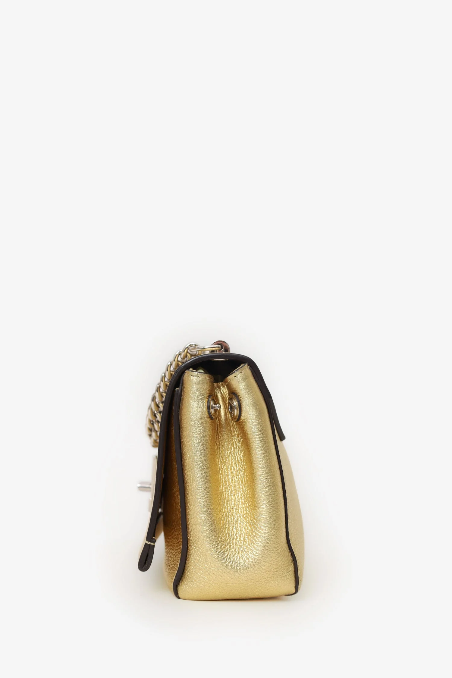 Louis Vuitton 2017 Gold Metallic Taurillon Leather 'LockMe' BB Chain Bag with Strap - Image 4