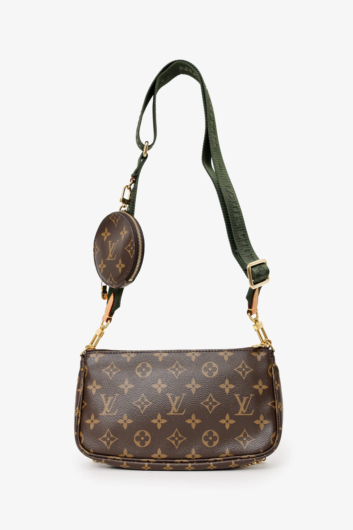 Louis Vuitton 2019 Monogram Multi Pochette Accessoires With Green Canvas Strap - Image 3