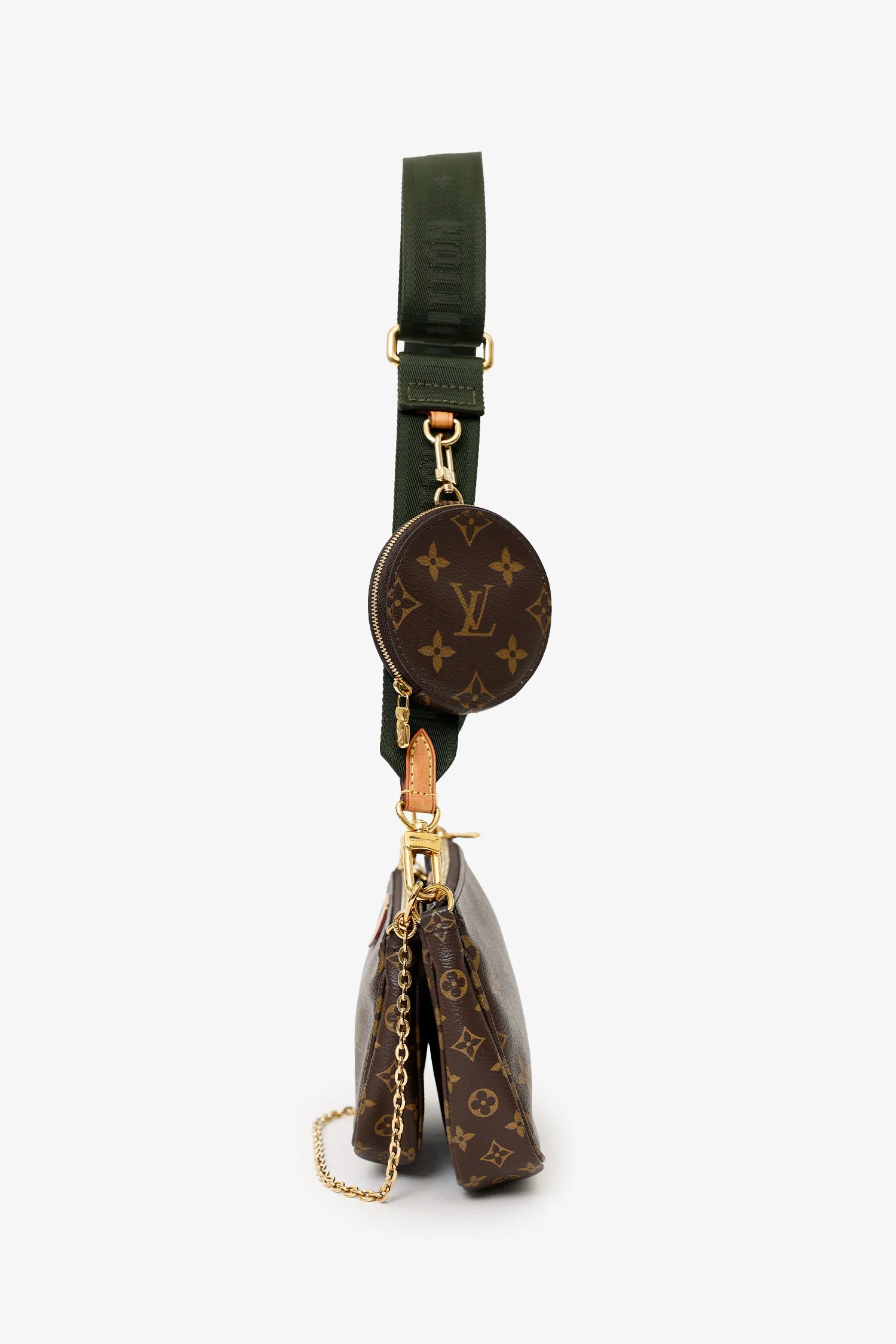 Louis Vuitton 2019 Monogram Multi Pochette Accessoires With Green Canvas Strap - Image 4