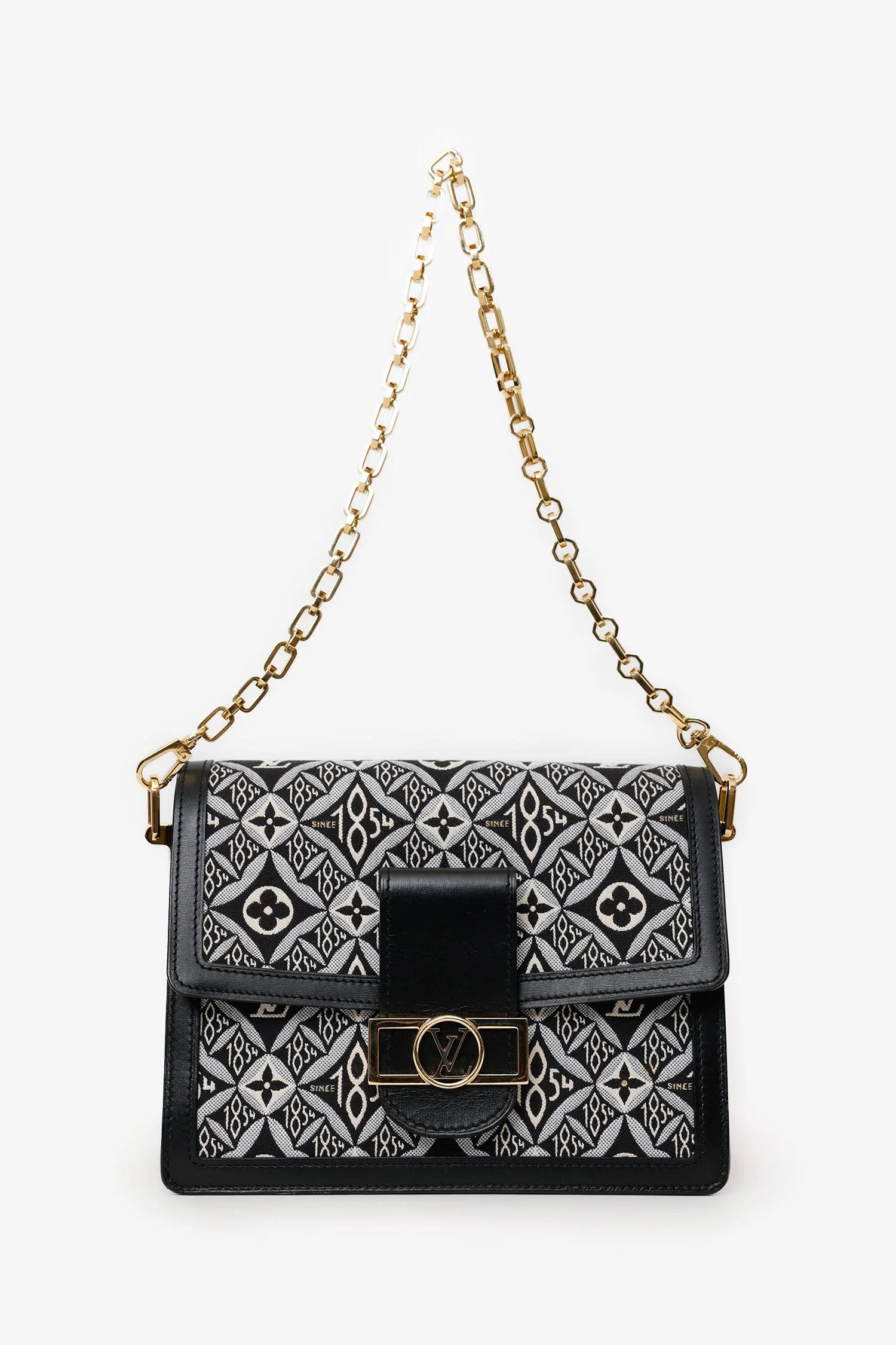 Louis Vuitton 2020 Black/White Jacquard Since 1854 Dauphine MM Bag With Strap - Image 7