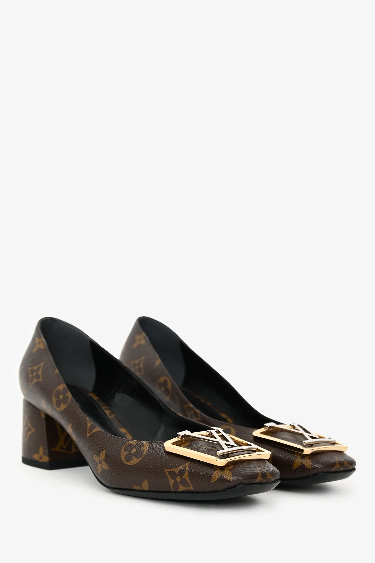 Louis Vuitton 2021 Brown Monogram 'Madeleine' Square Toe Pumps Size 38 - Image 2