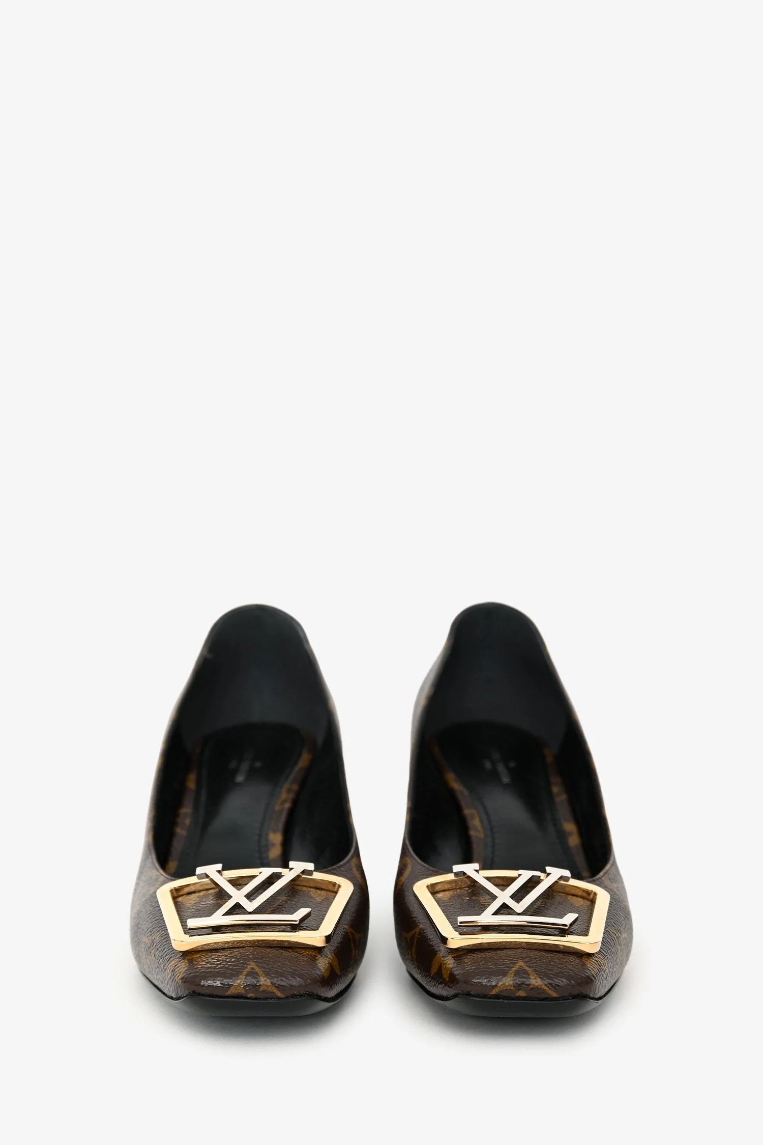 Louis Vuitton 2021 Brown Monogram 'Madeleine' Square Toe Pumps Size 38 - Image 3