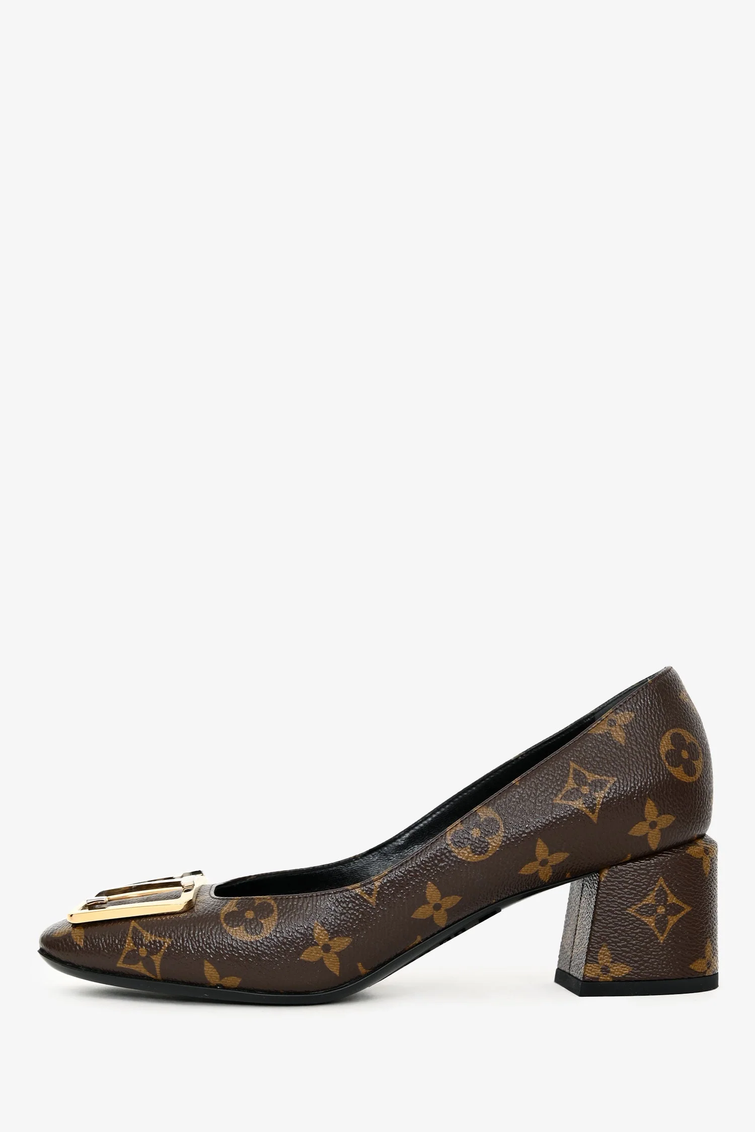 Louis Vuitton 2021 Brown Monogram 'Madeleine' Square Toe Pumps Size 38 - Image 4