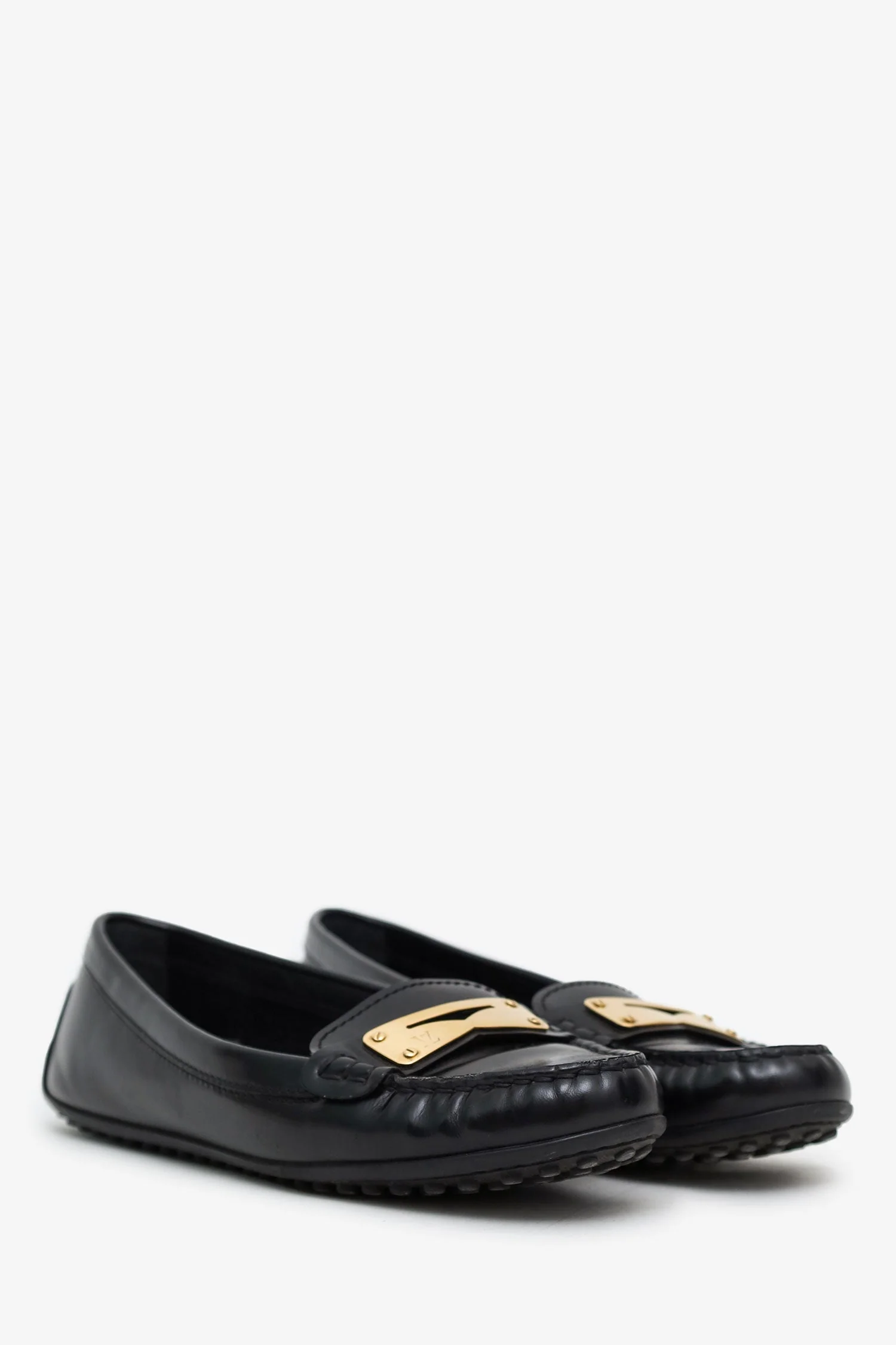 Louis Vuitton Black Brushed Leather Penny Loafers Size 37.5 - Image 2