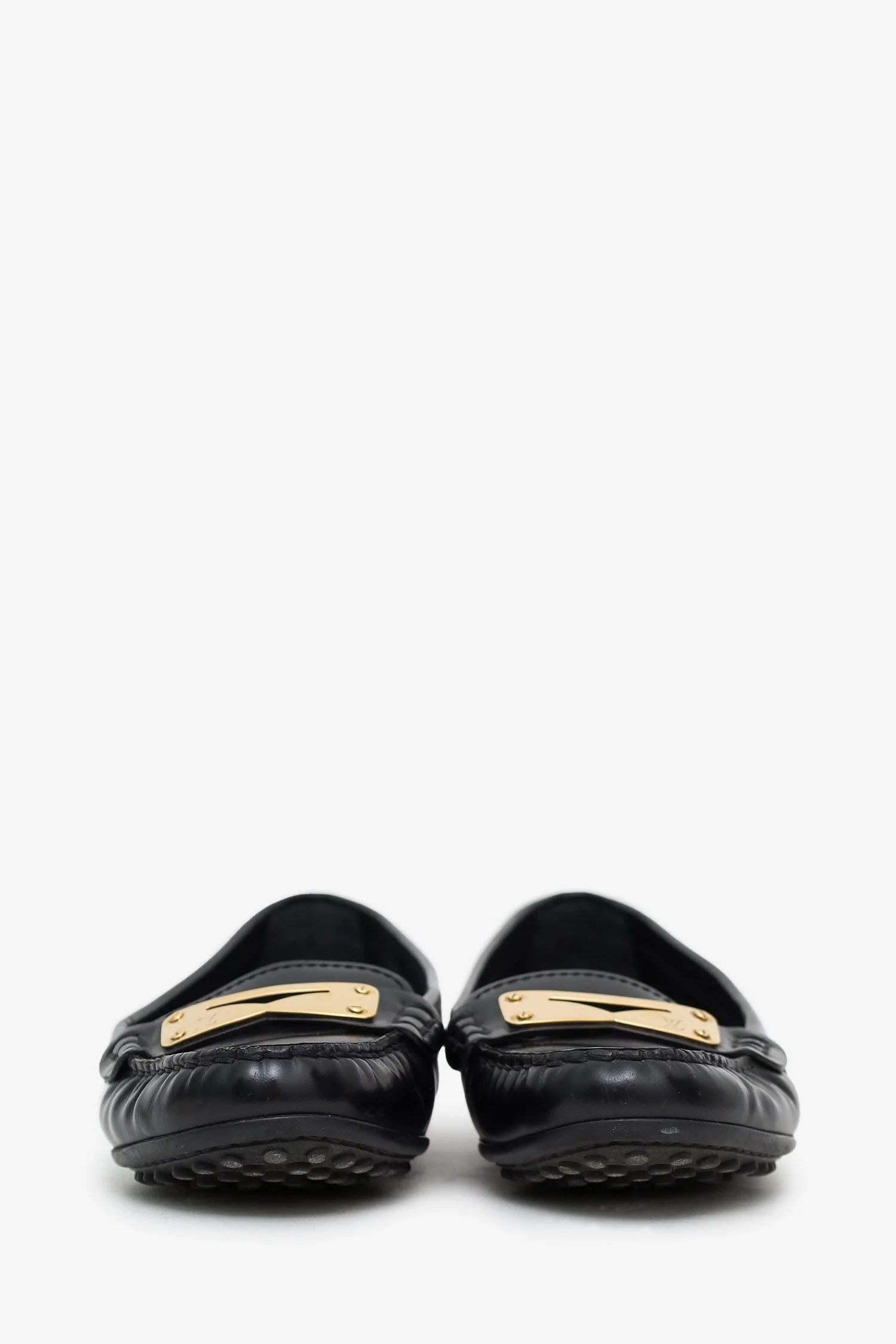 Louis Vuitton Black Brushed Leather Penny Loafers Size 37.5 - Image 3