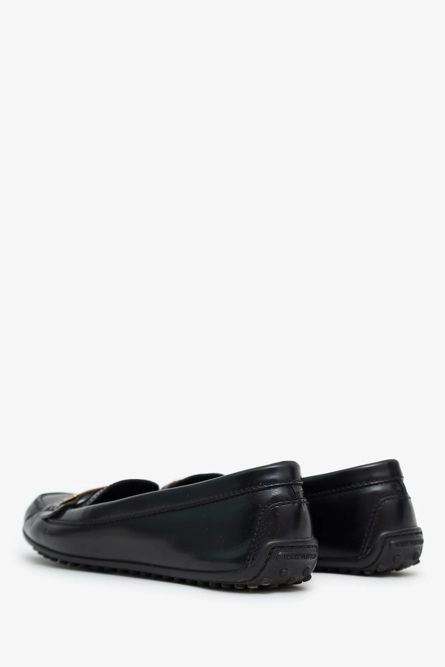Louis Vuitton Black Brushed Leather Penny Loafers Size 37.5 - Image 4