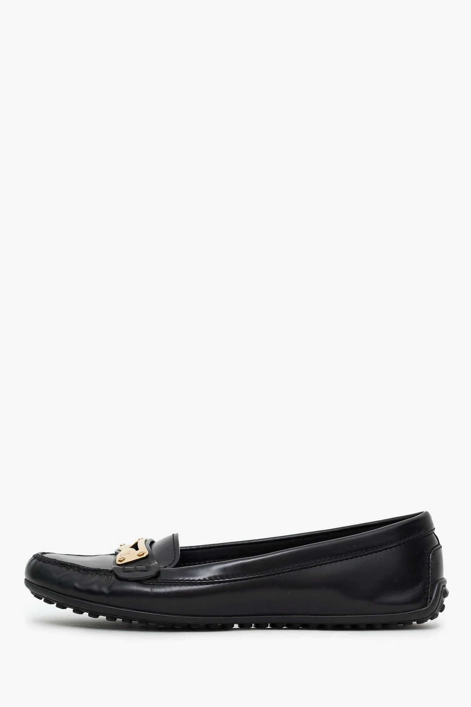 Louis Vuitton Black Brushed Leather Penny Loafers Size 37.5 - Image 5