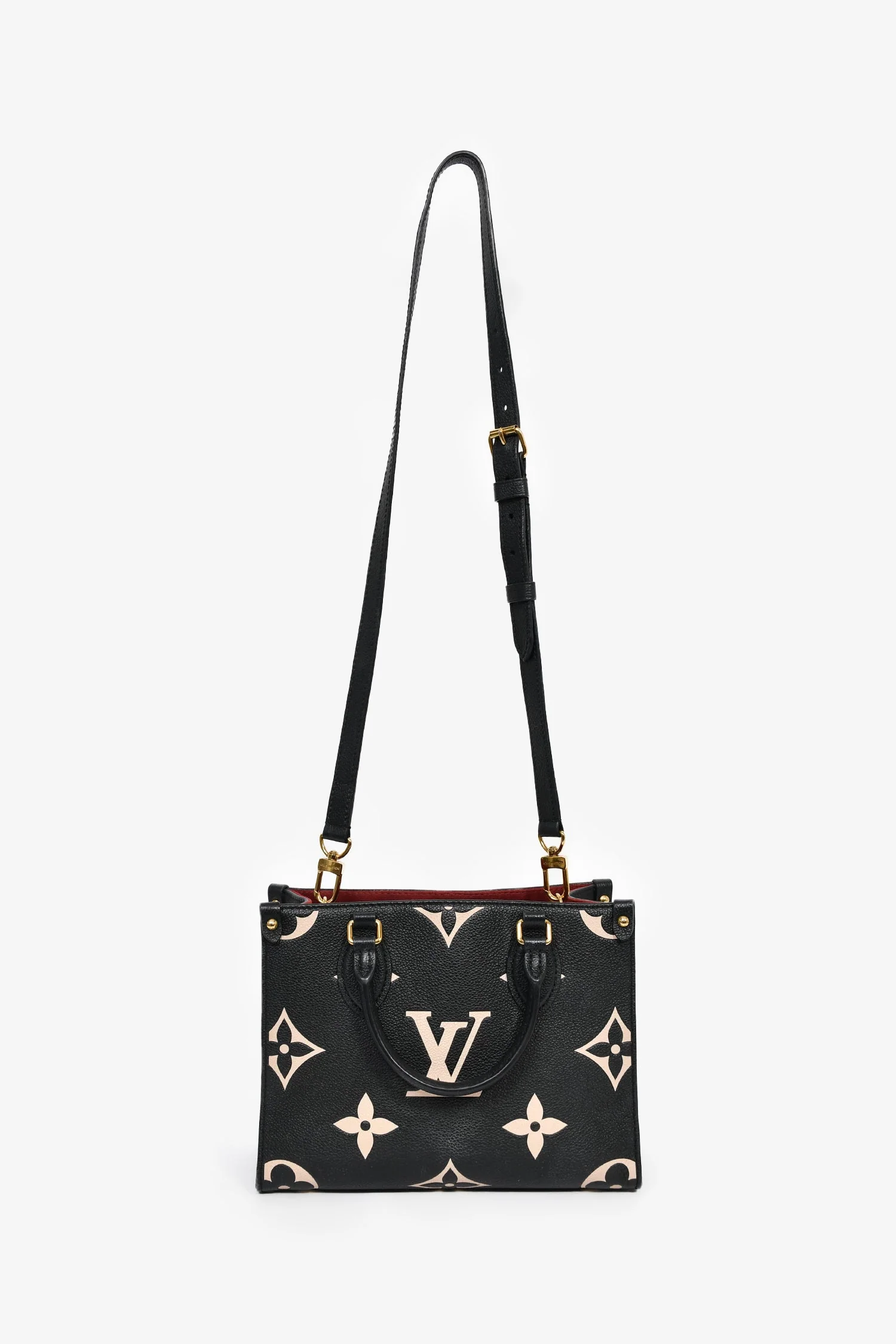 Louis Vuitton Black/Cream Monogram Bicolor Empreinte Leather 'On The Go' PM Bag With Strap - Image 7