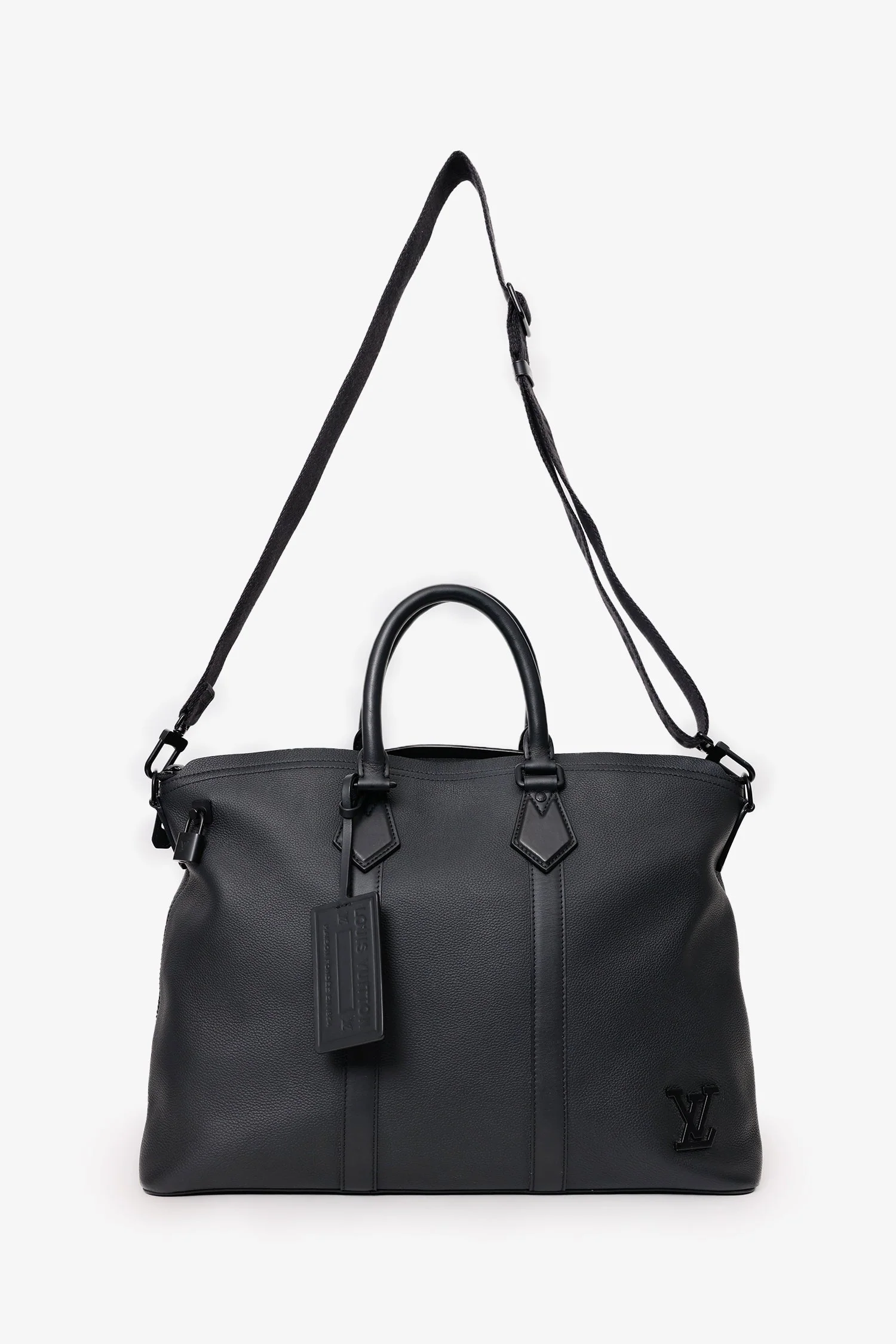 Louis Vuitton Black Grained Calfskin Aerogram LV Lock It Tote Bag With Strap - Image 7