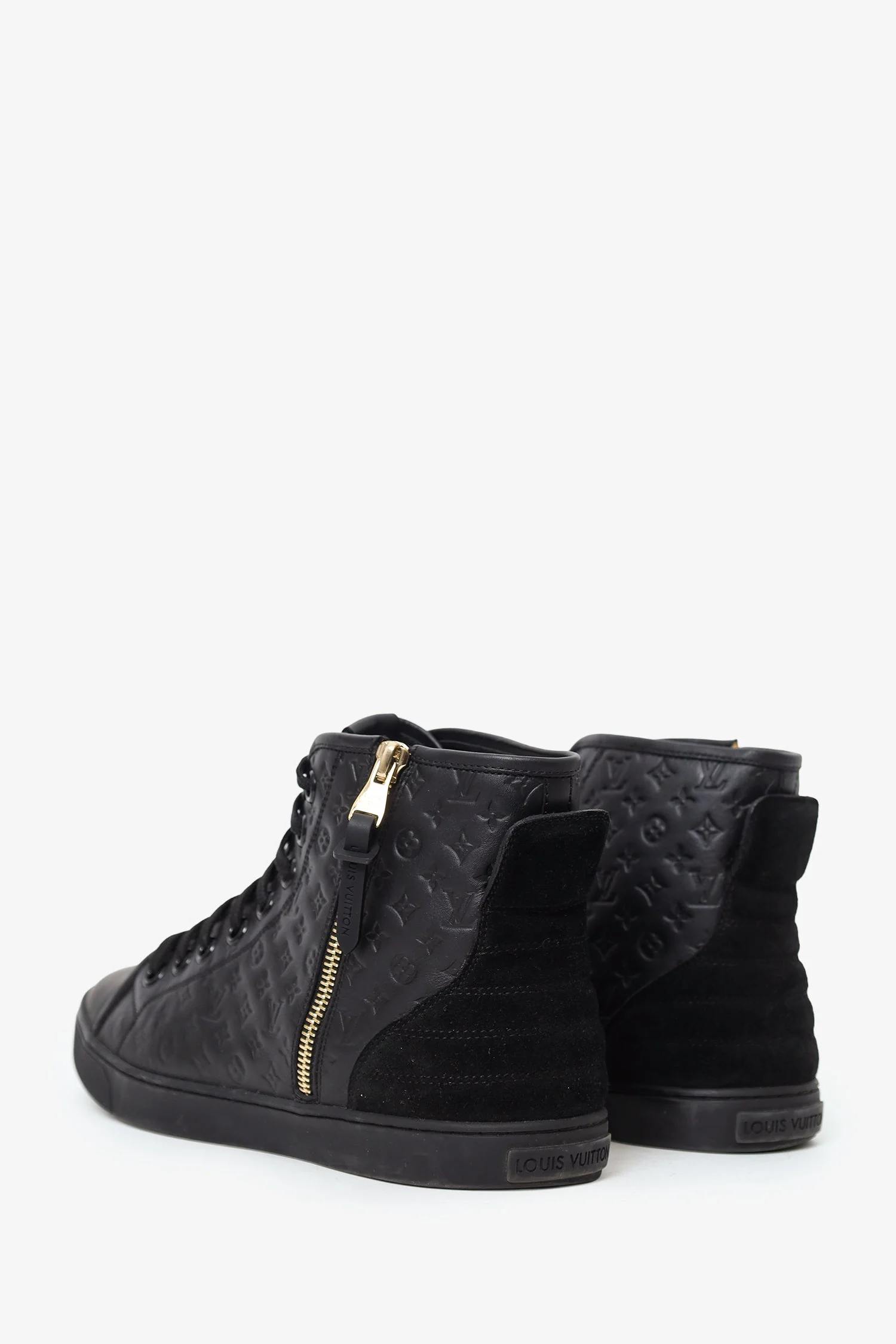 Louis Vuitton Black Leather Monogram Sneakers Size 40 - Image 4