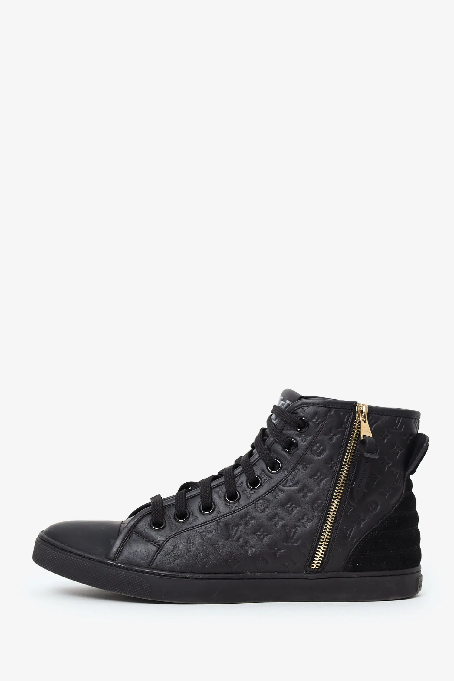 Louis Vuitton Black Leather Monogram Sneakers Size 40 - Image 5