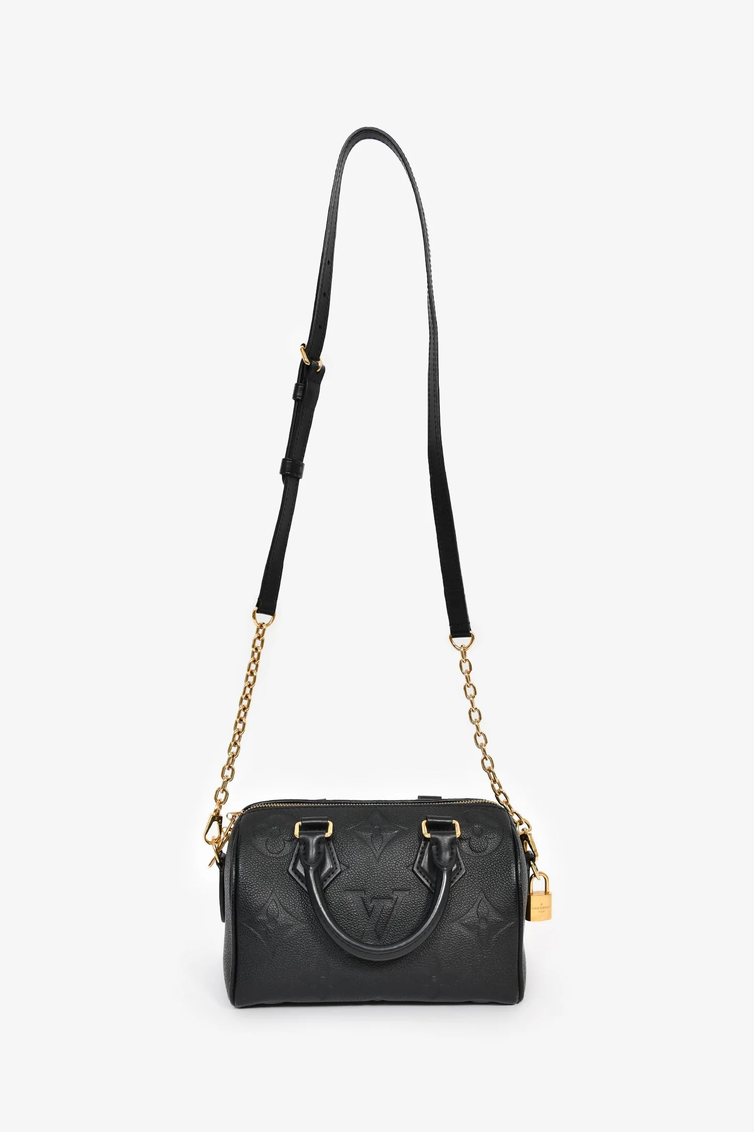 Louis Vuitton Black Monogram Empreinte Leather 'Speedy Bandoulière' 20 Bag with Strap - Image 7