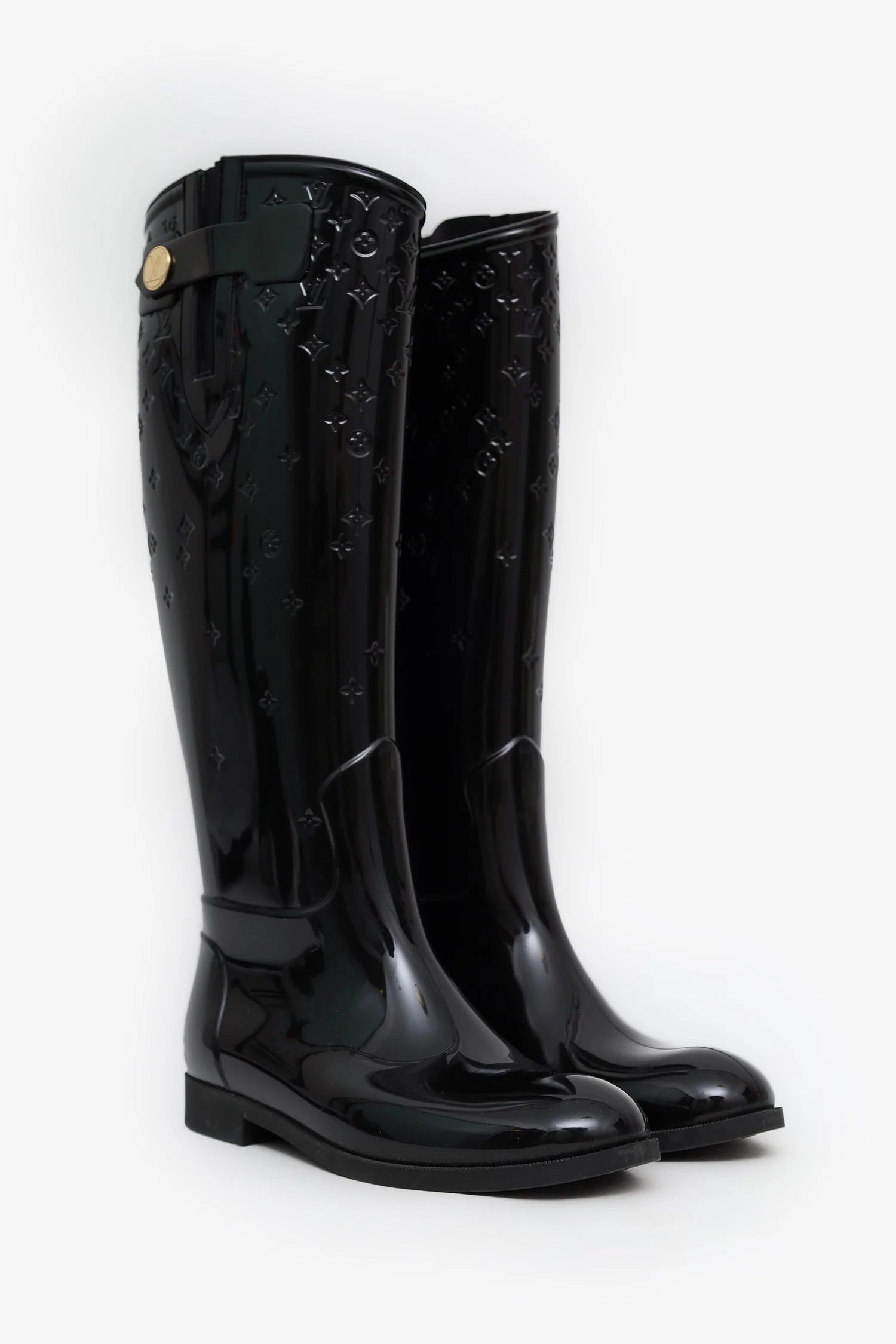 Louis Vuitton Black Monogram Rubber Rain Boots Size 36 - Image 2