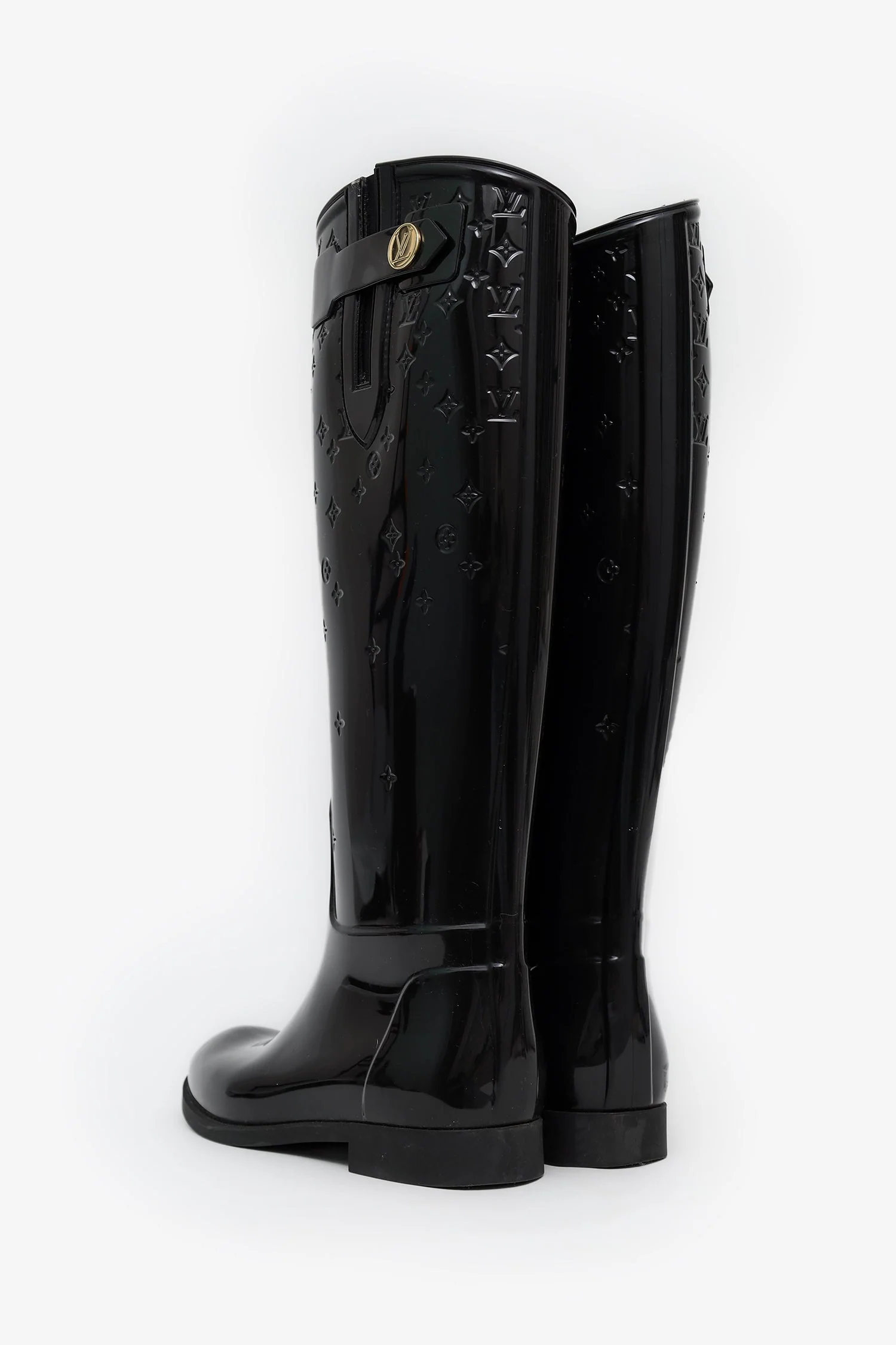 Louis Vuitton Black Monogram Rubber Rain Boots Size 36 - Image 4