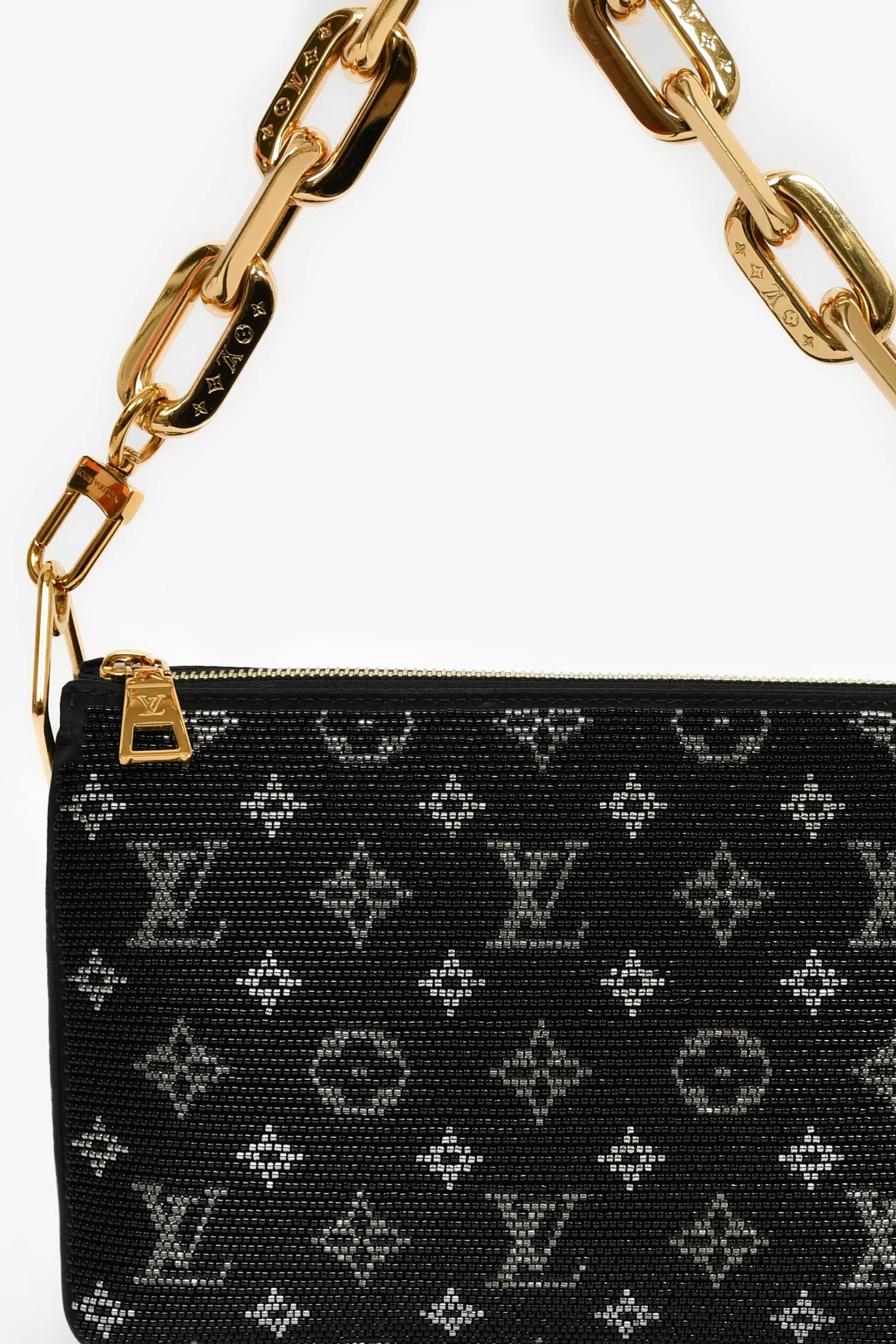 Louis Vuitton Black Satin Beaded Embroidered Monogram Coussin BB - Image 6