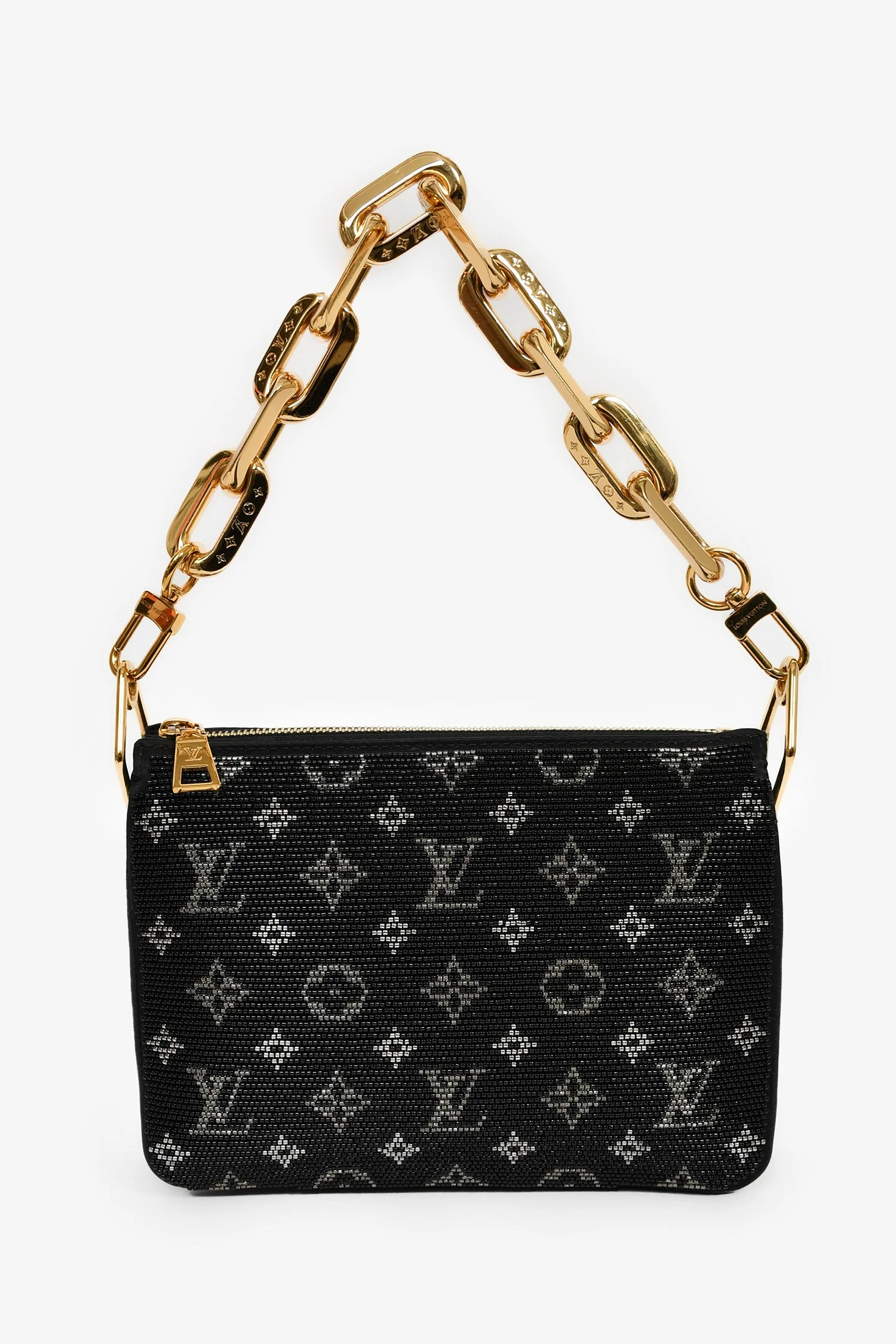 Louis Vuitton Black Satin Beaded Embroidered Monogram Coussin BB - Image 8