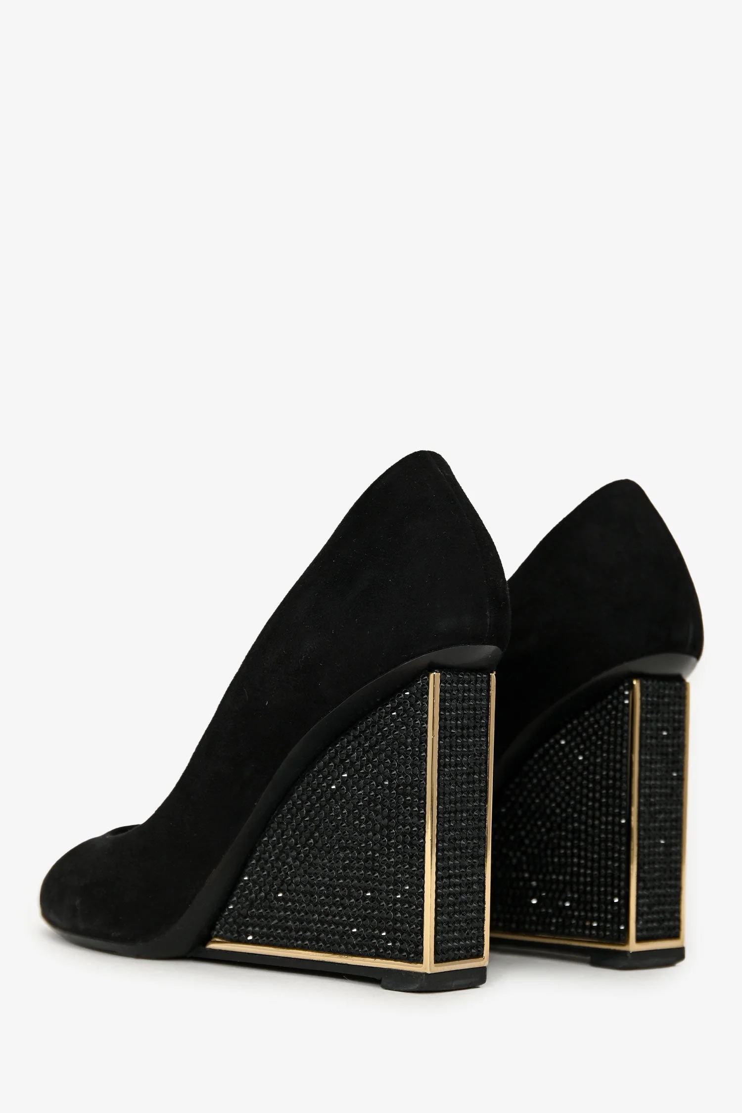Louis Vuitton Black Suede Crystal Embellished Wedge Heels Size 36 - Image 4