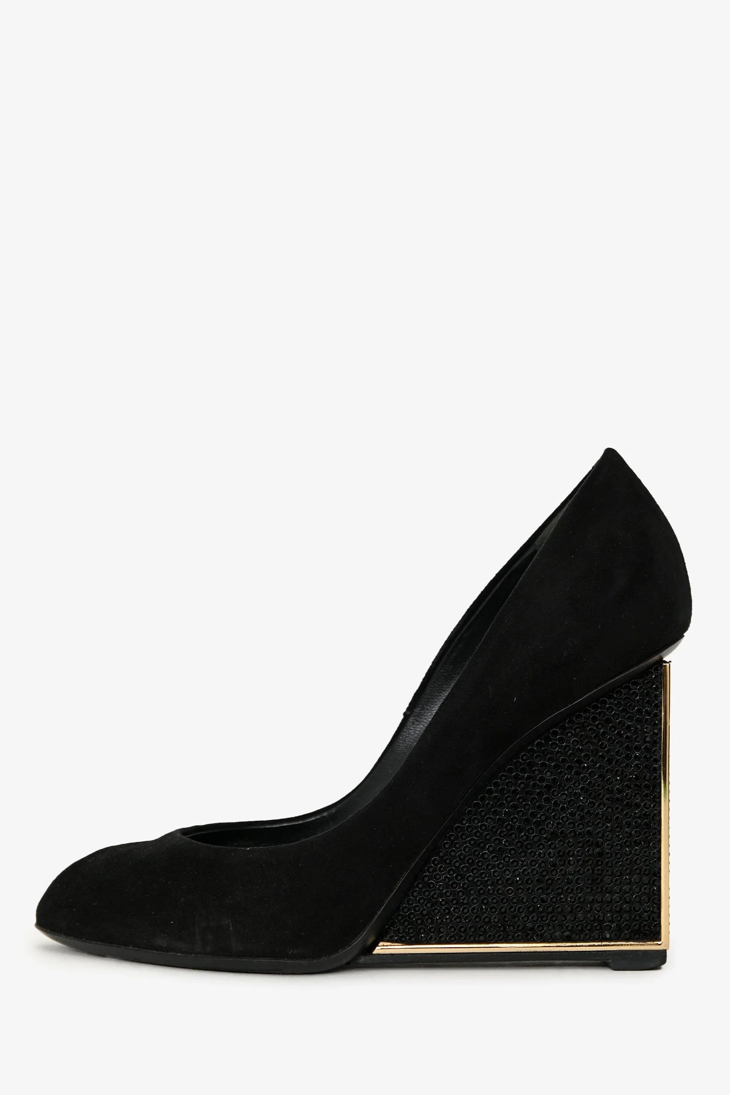 Louis Vuitton Black Suede Crystal Embellished Wedge Heels Size 36 - Image 5