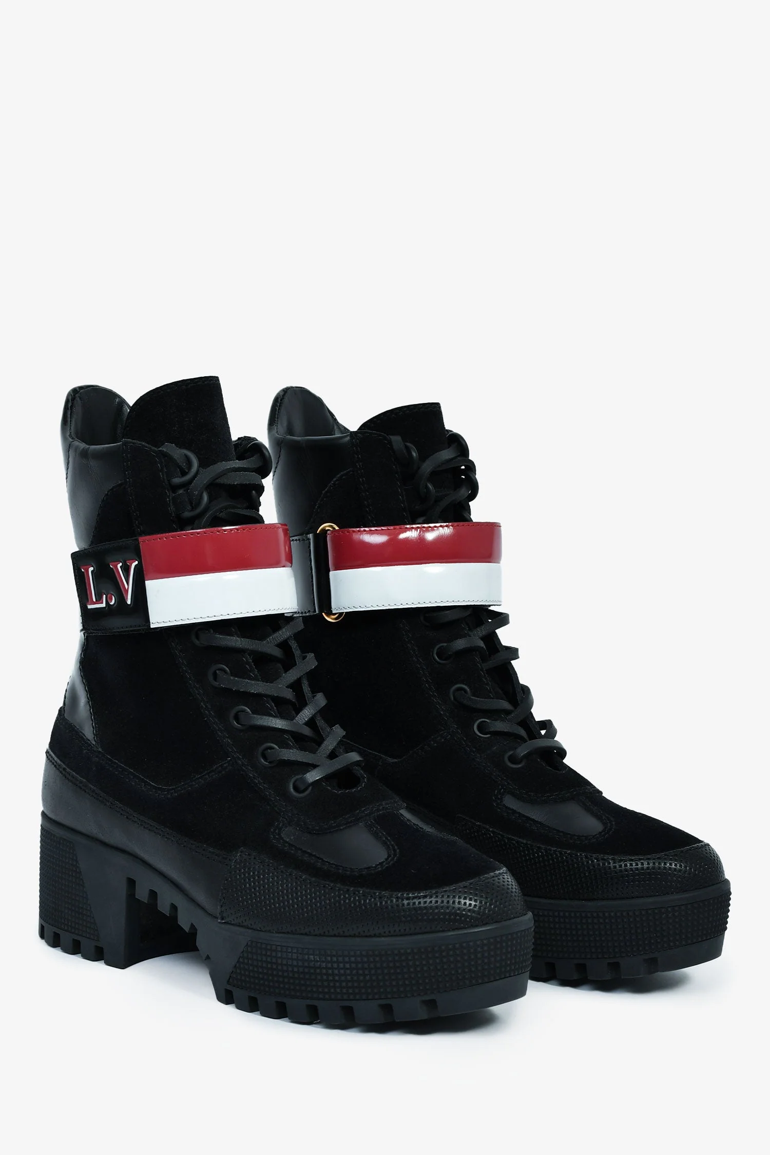 Louis Vuitton Black Suede Striped Combat 'Laureate' Boots Size 36 - Image 2