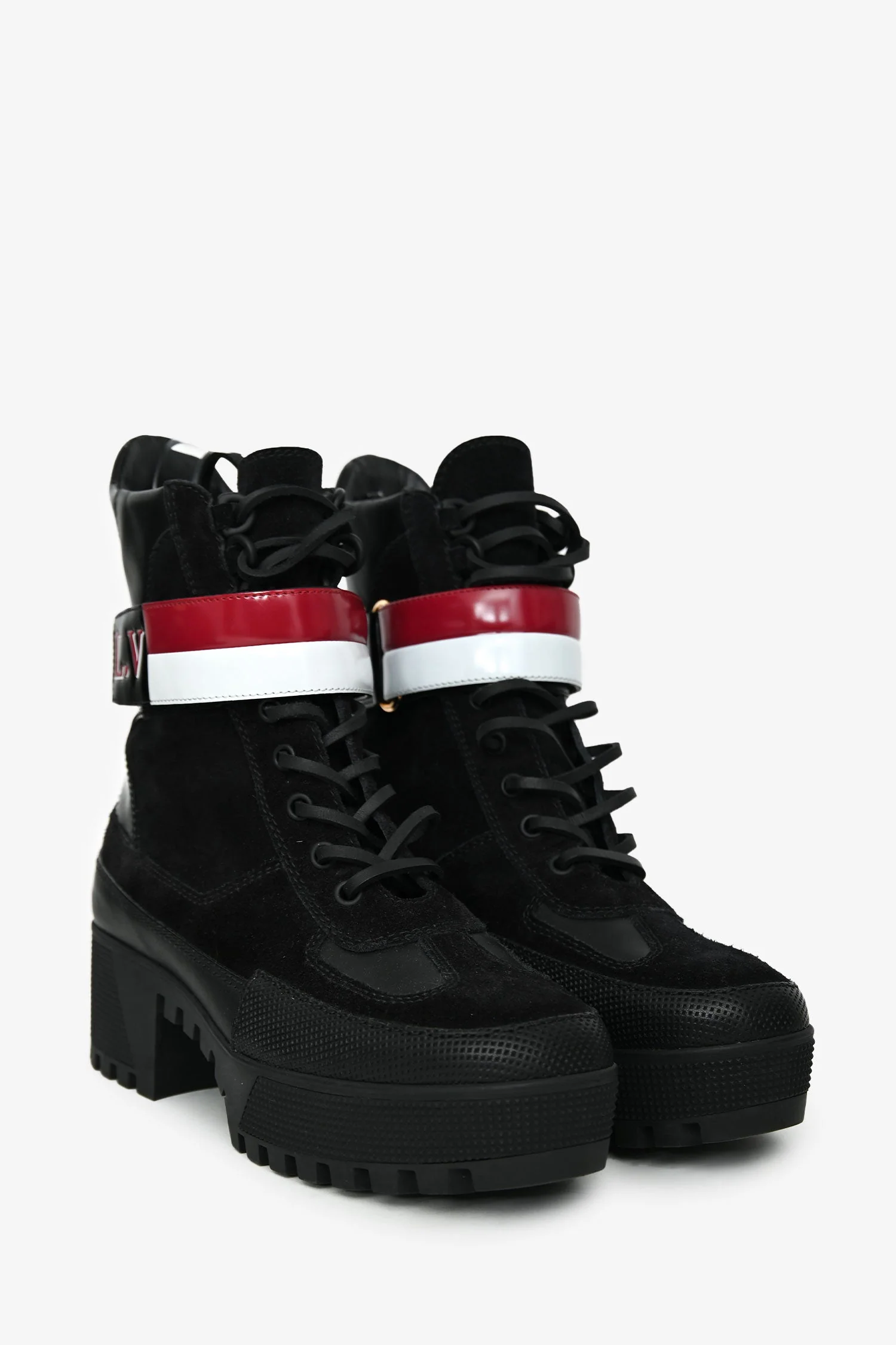 Louis Vuitton Black Suede Striped Combat 'Laureate' Boots Size 38 - Image 2