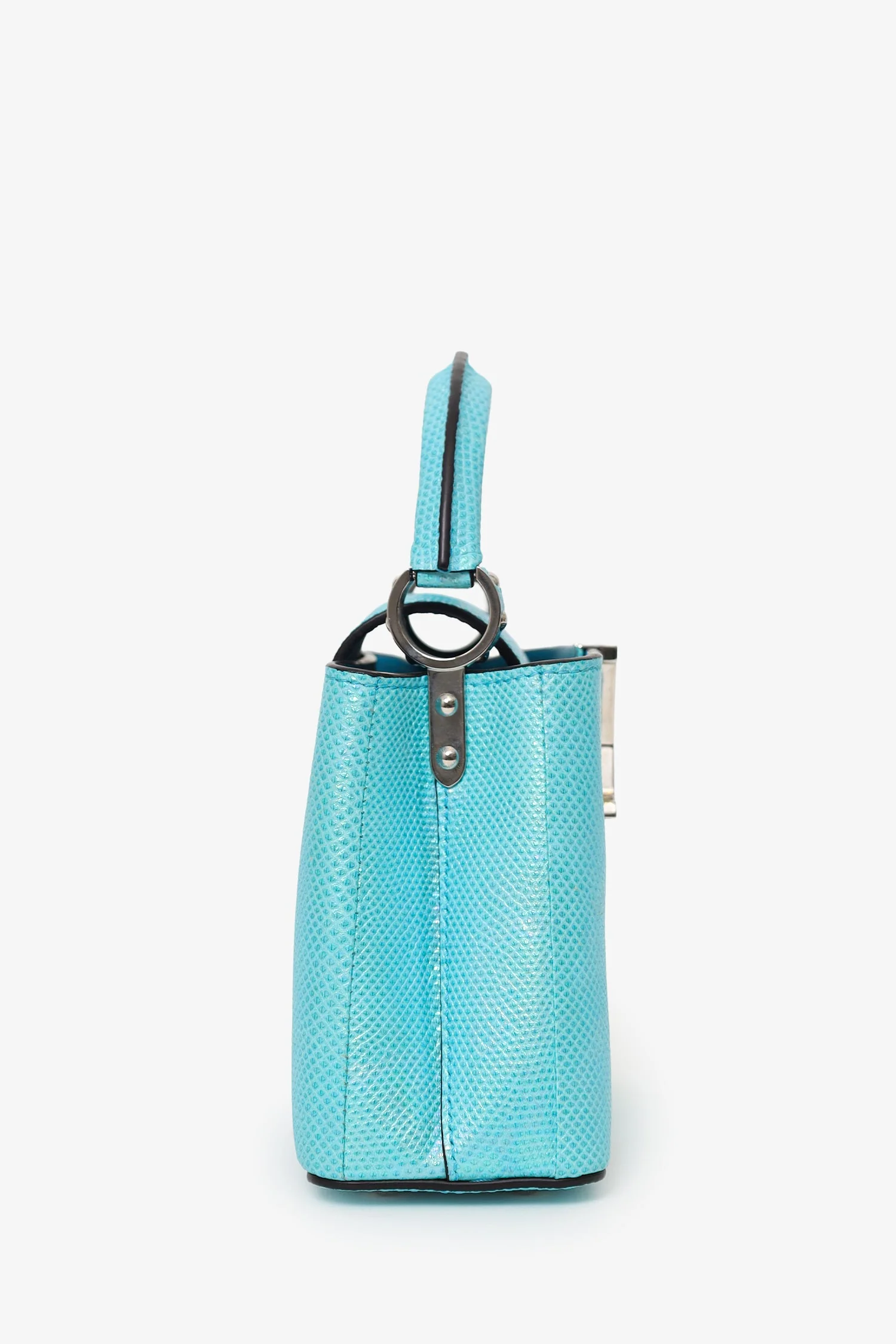 Louis Vuitton Blue Metallic Python Leather Mini Capucines with Strap - Image 2