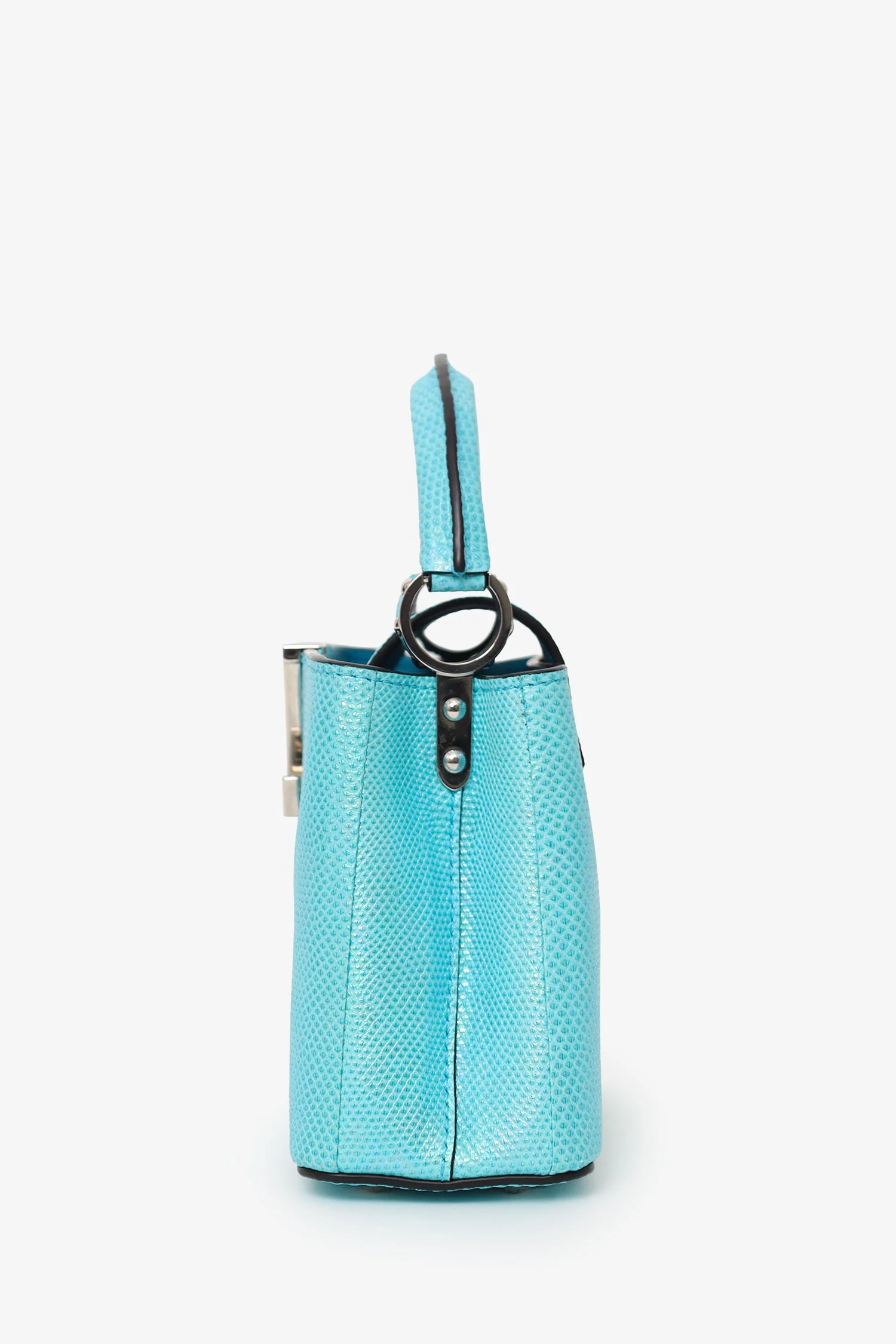 Louis Vuitton Blue Metallic Python Leather Mini Capucines with Strap - Image 4