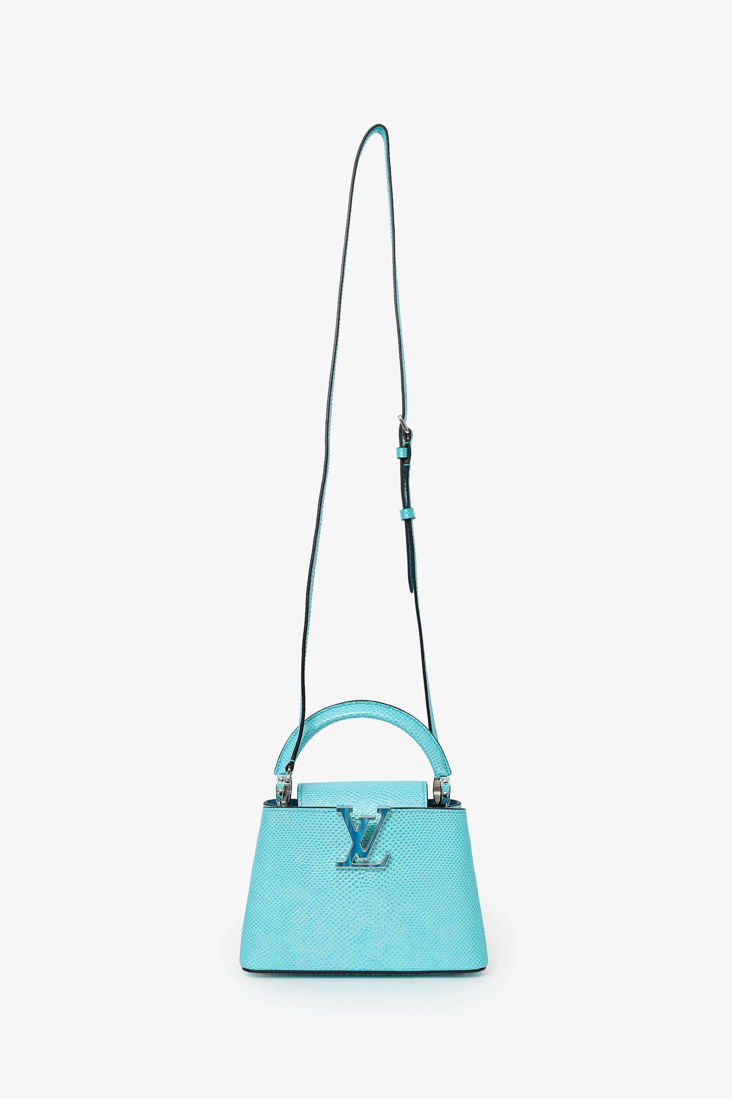 Louis Vuitton Blue Metallic Python Leather Mini Capucines with Strap - Image 6