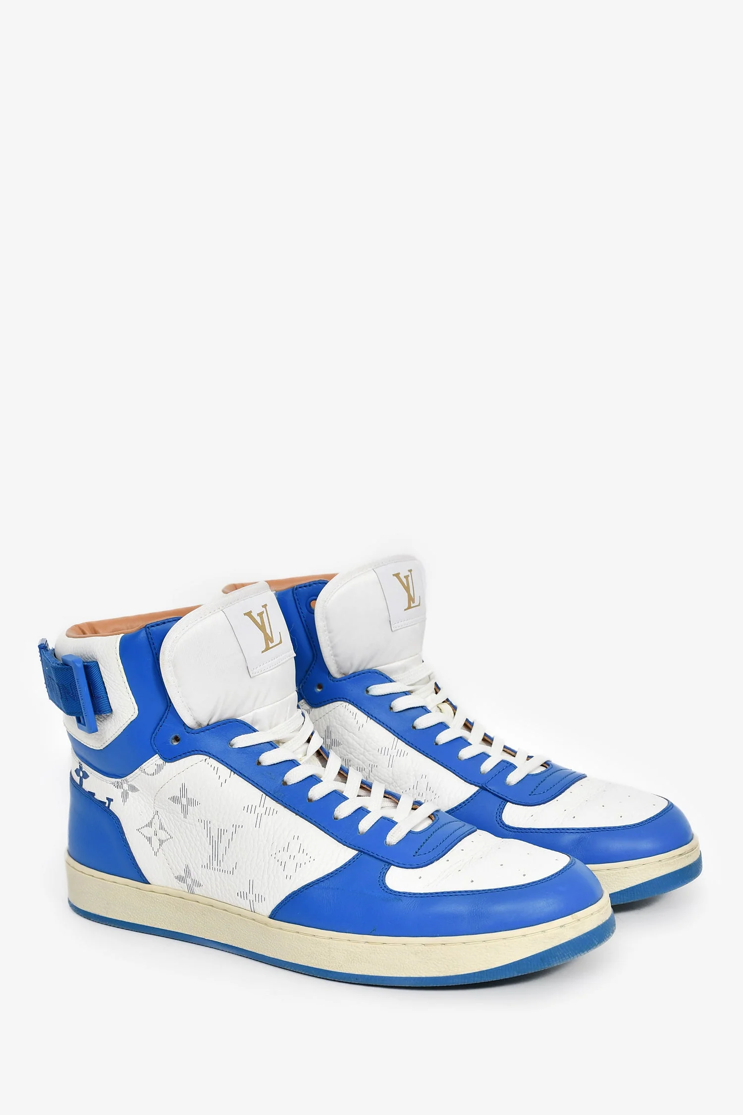 Louis Vuitton Blue/White Leather High Top Sneakers Size 7.5 Mens - Image 2