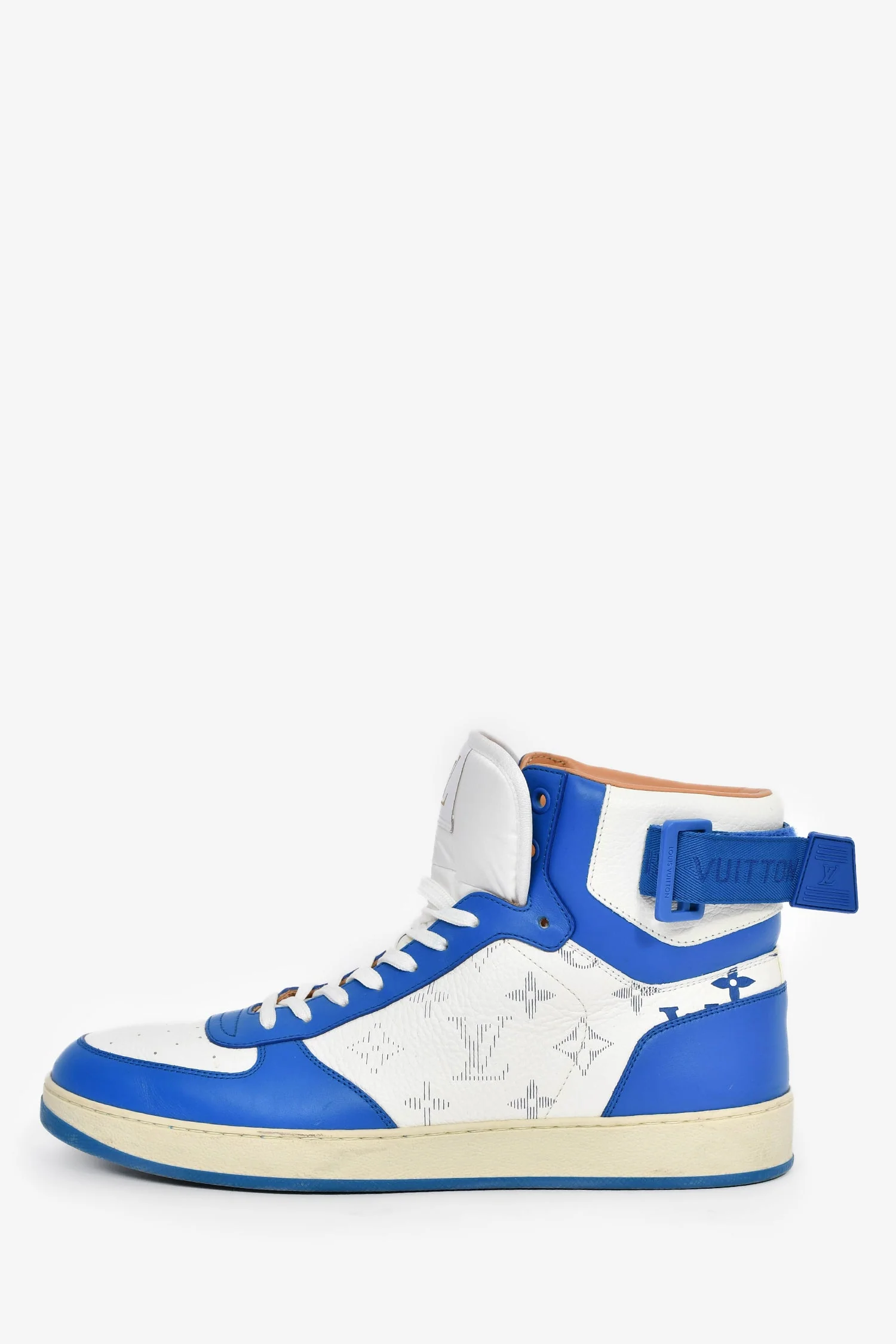 Louis Vuitton Blue/White Leather High Top Sneakers Size 7.5 Mens - Image 4