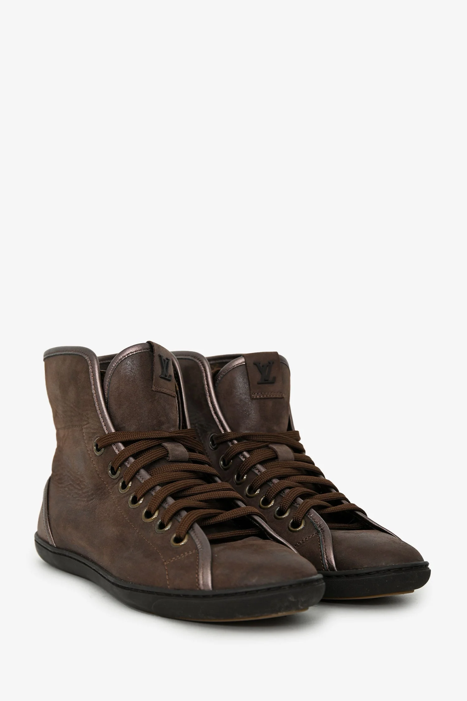 Louis Vuitton Brown Lace-Up High-Top Sneakers Size 36.5 - Image 2