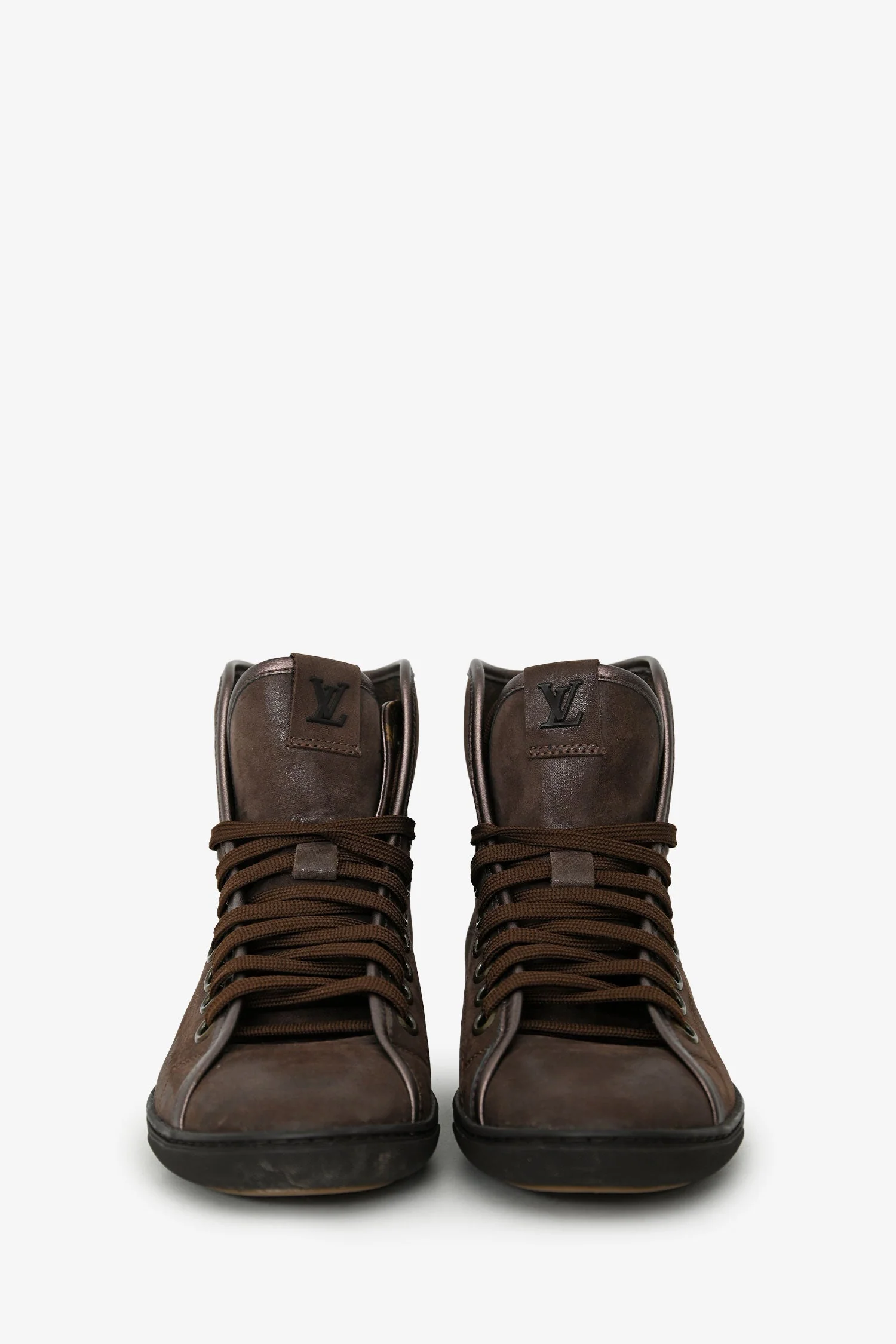 Louis Vuitton Brown Lace-Up High-Top Sneakers Size 36.5 - Image 3