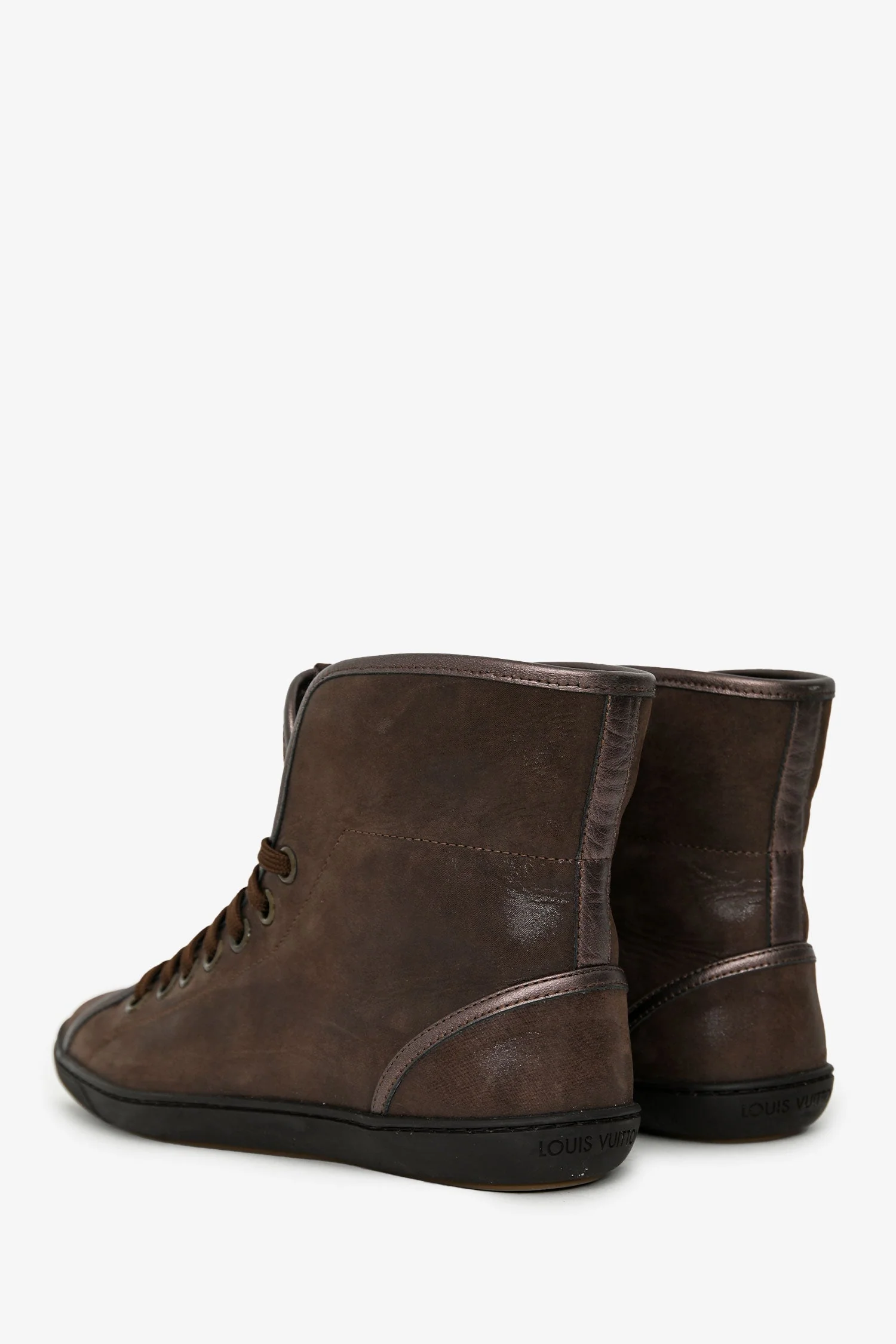 Louis Vuitton Brown Lace-Up High-Top Sneakers Size 36.5 - Image 4