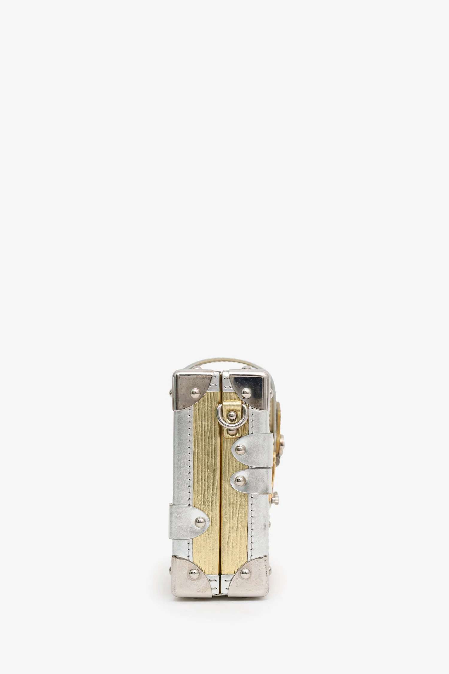 Louis Vuitton Gold/Silver Metallic Epi Leather 'Petit Malle' With Strap - Image 3