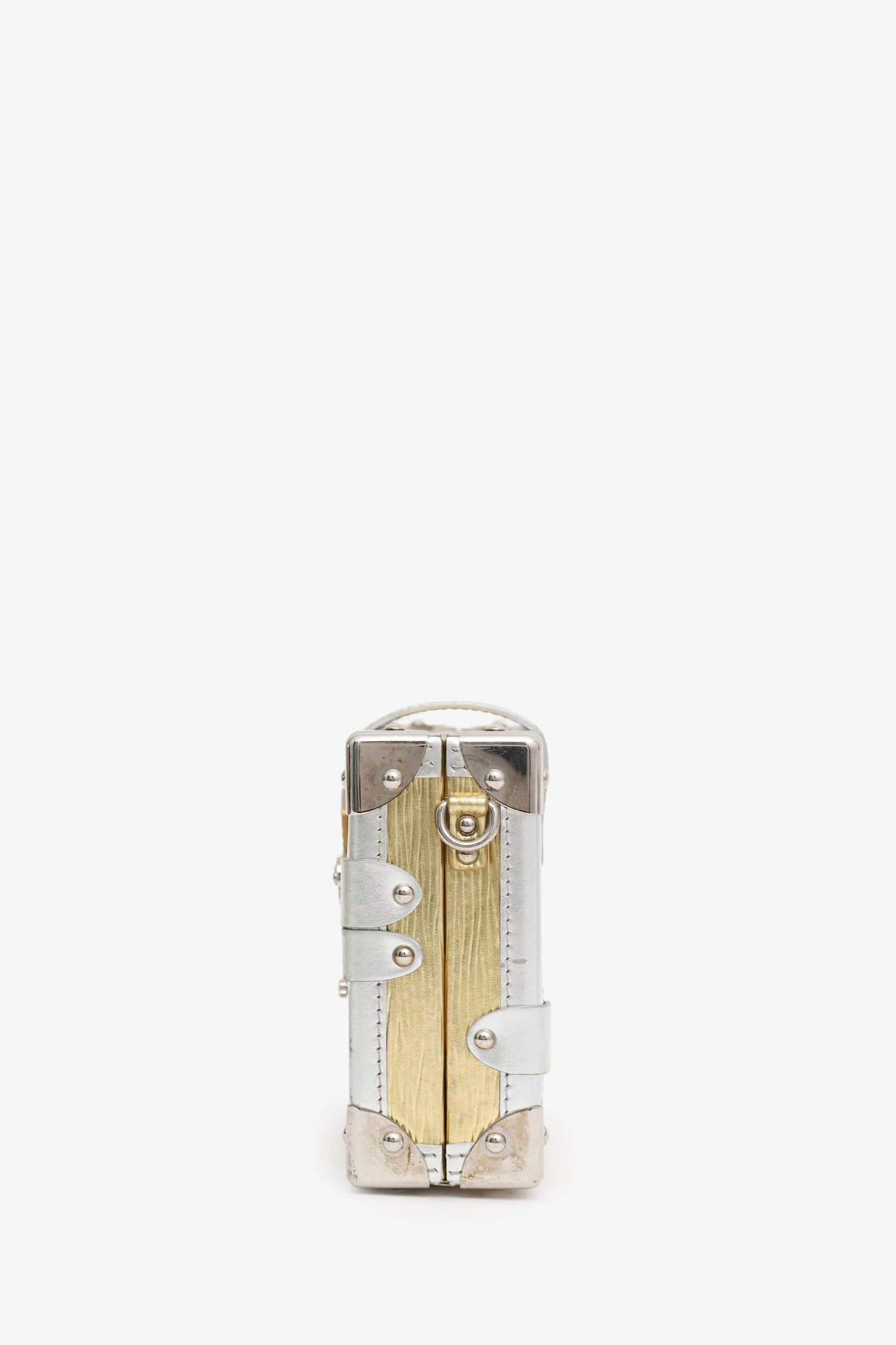 Louis Vuitton Gold/Silver Metallic Epi Leather 'Petit Malle' With Strap - Image 4