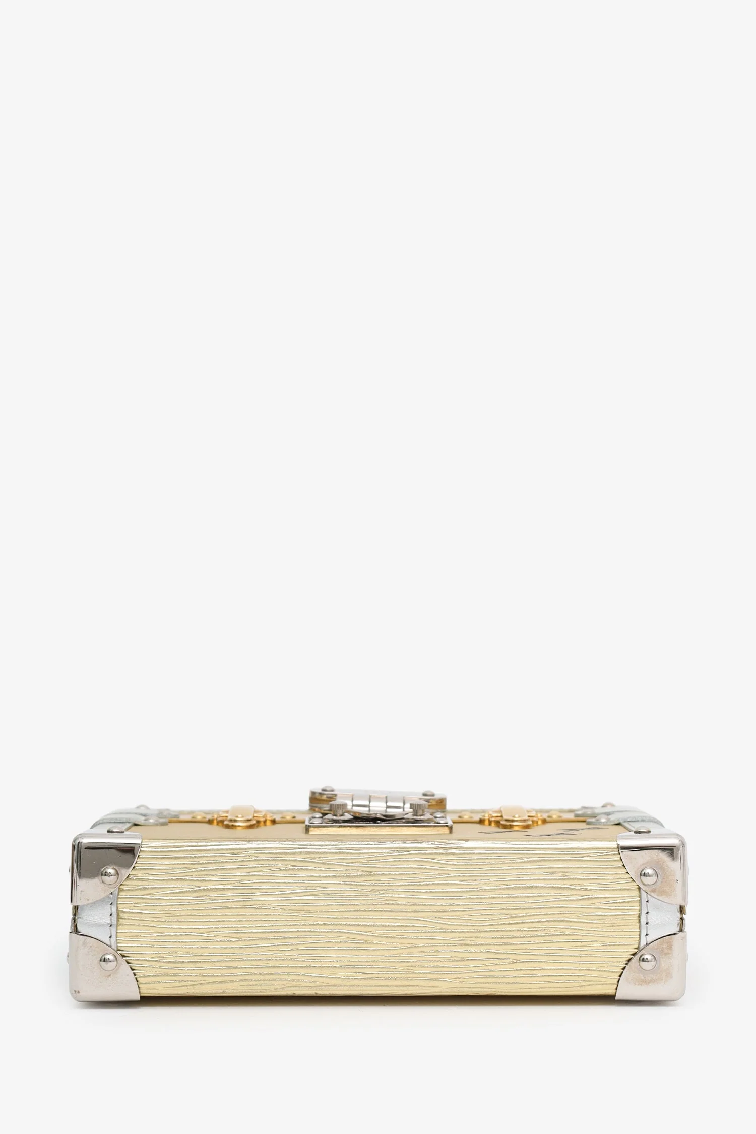 Louis Vuitton Gold/Silver Metallic Epi Leather 'Petit Malle' With Strap - Image 5