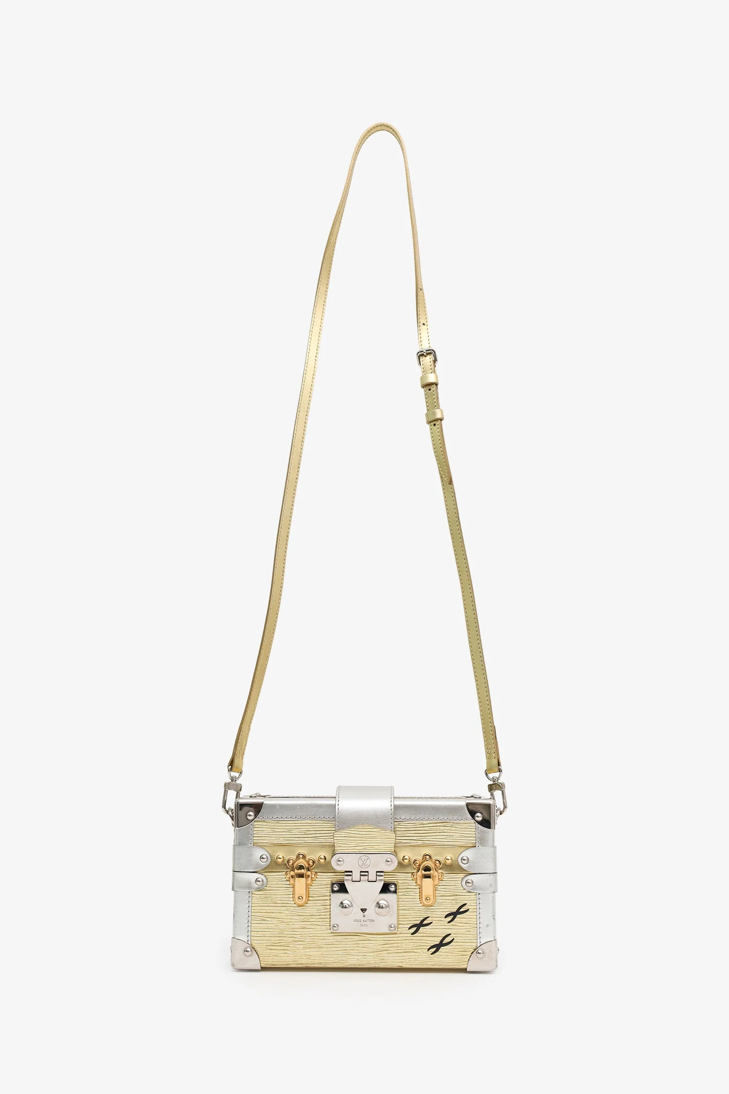Louis Vuitton Gold/Silver Metallic Epi Leather 'Petit Malle' With Strap - Image 6