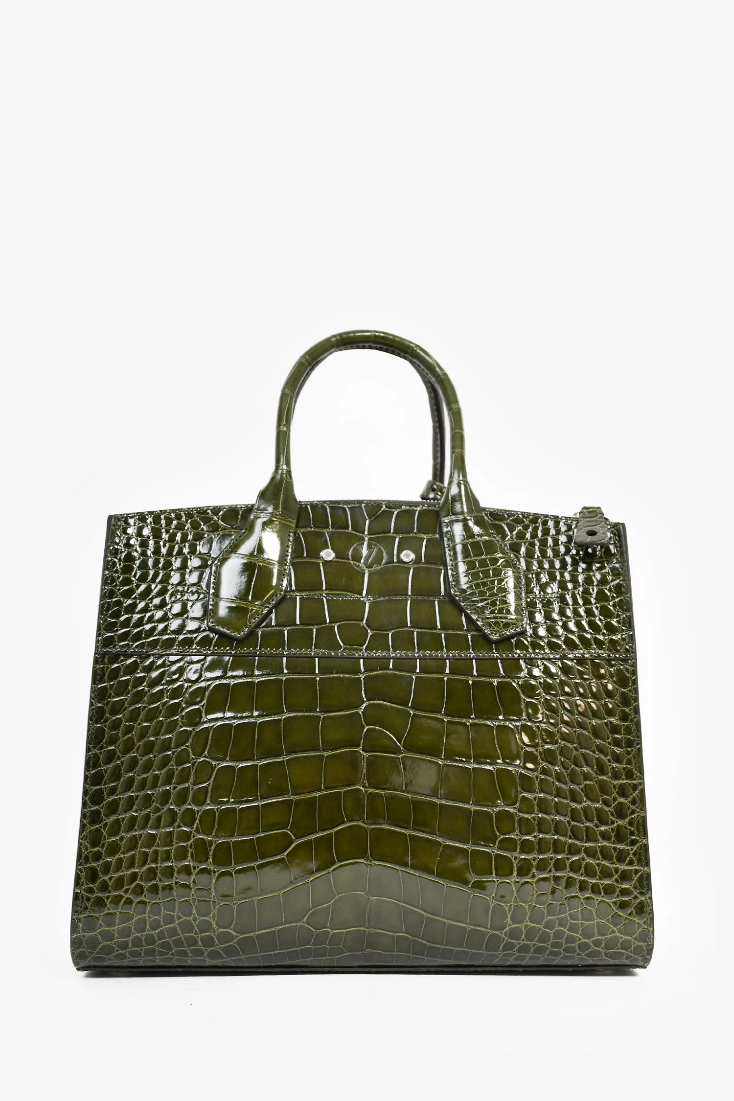 Louis Vuitton Green Alligator Mississippiensis City Steamer MM Top Handle with Strap - Image 2