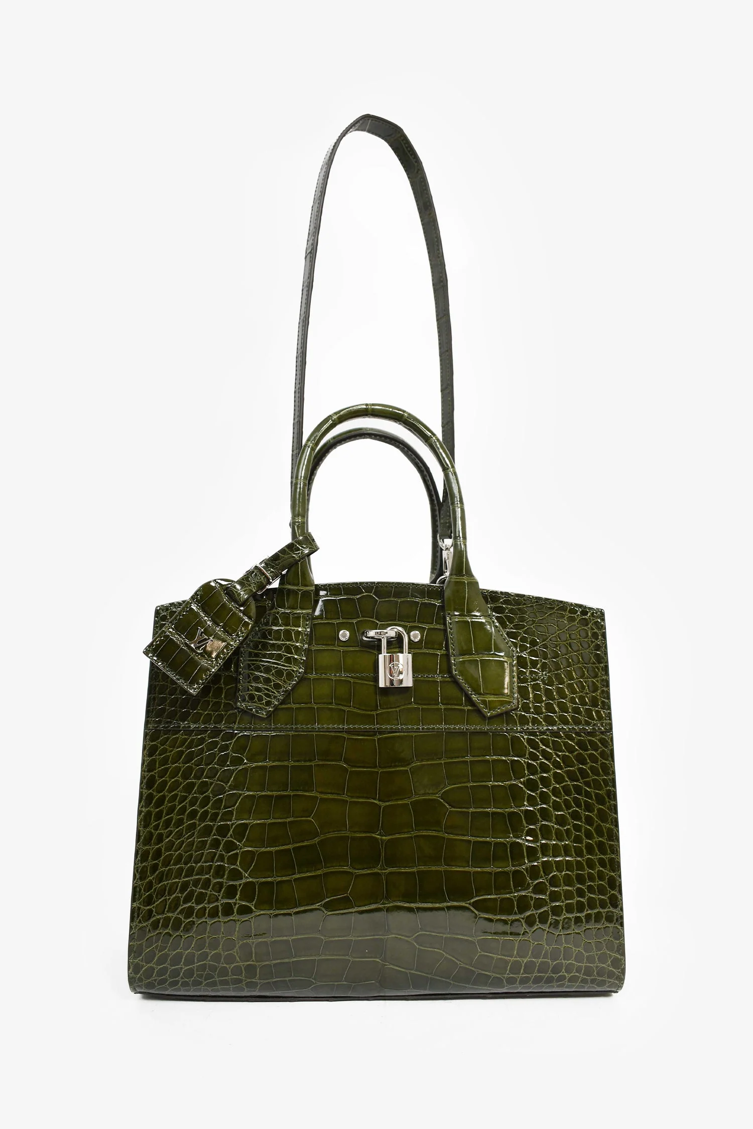 Louis Vuitton Green Alligator Mississippiensis City Steamer MM Top Handle with Strap - Image 7