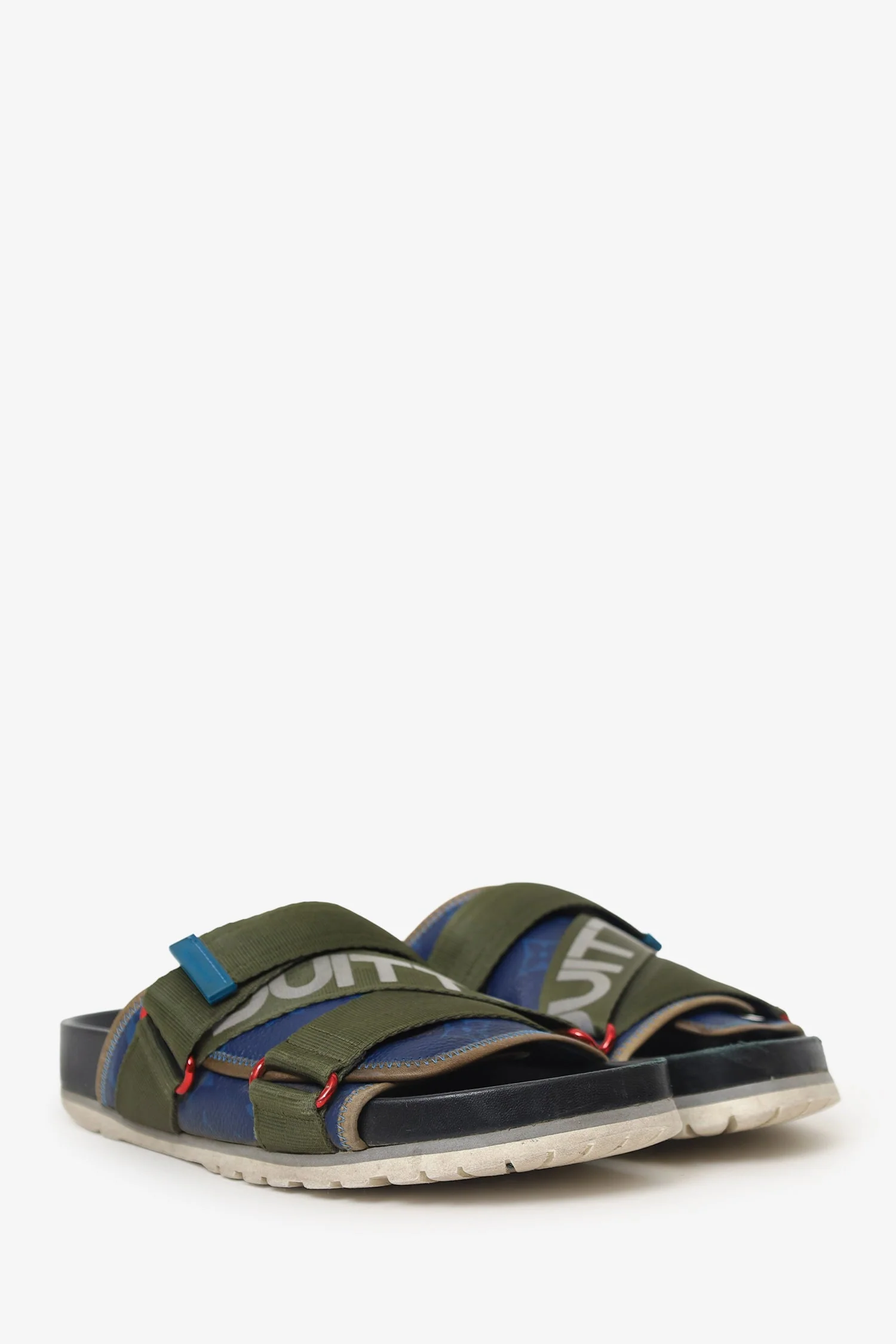 Louis Vuitton Green/Black Leather/Canvas Slides Size 5 - Image 2