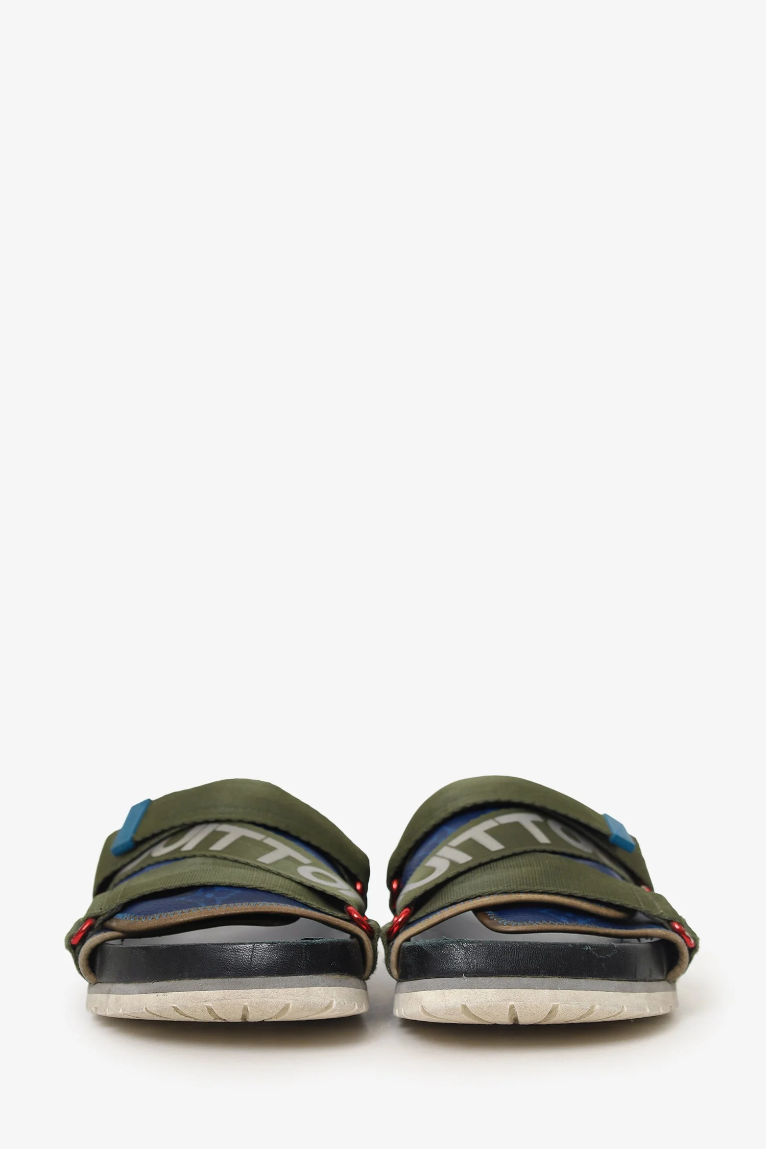 Louis Vuitton Green/Black Leather/Canvas Slides Size 5 - Image 3