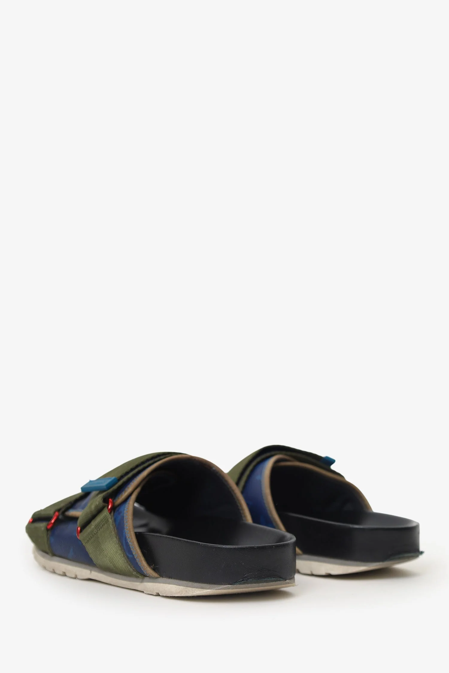 Louis Vuitton Green/Black Leather/Canvas Slides Size 5 - Image 4