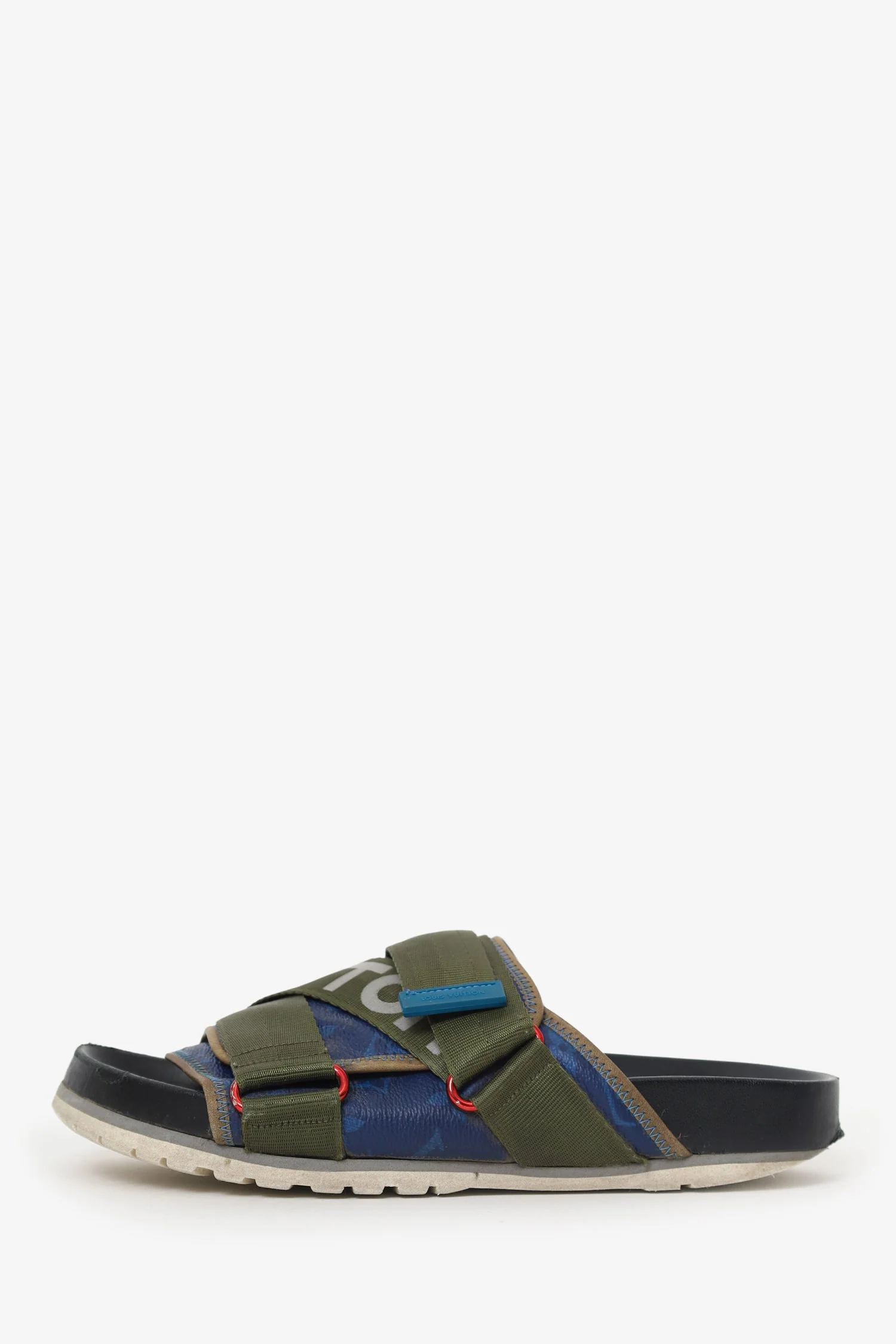 Louis Vuitton Green/Black Leather/Canvas Slides Size 5 - Image 5