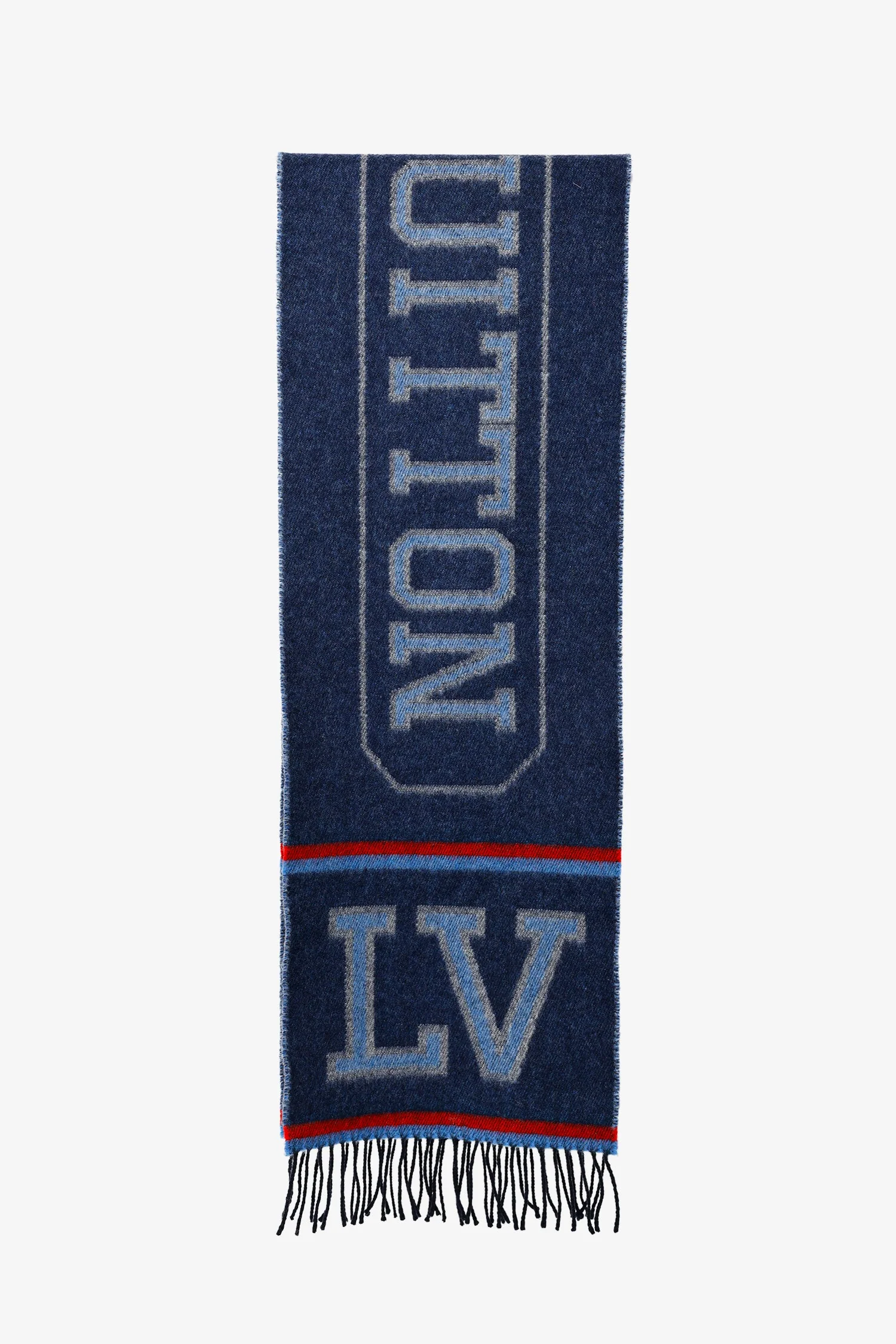 Louis Vuitton Navy/Red Wool/Cashmere Logo Fringe Scarf - Image 3