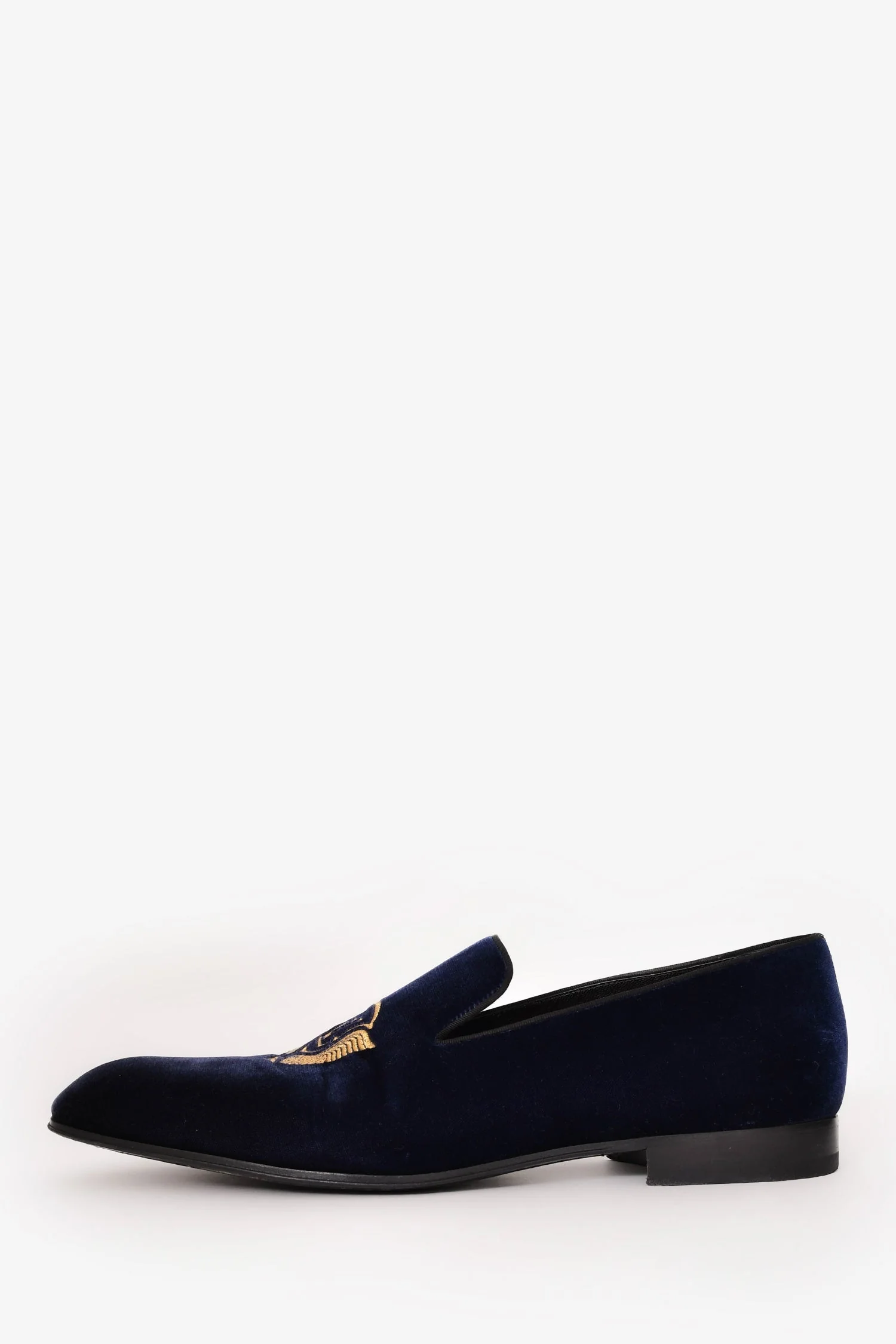 Louis Vuitton Navy Velvet Gold Embroidered Logo Loafers Size 10 Mens - Image 5