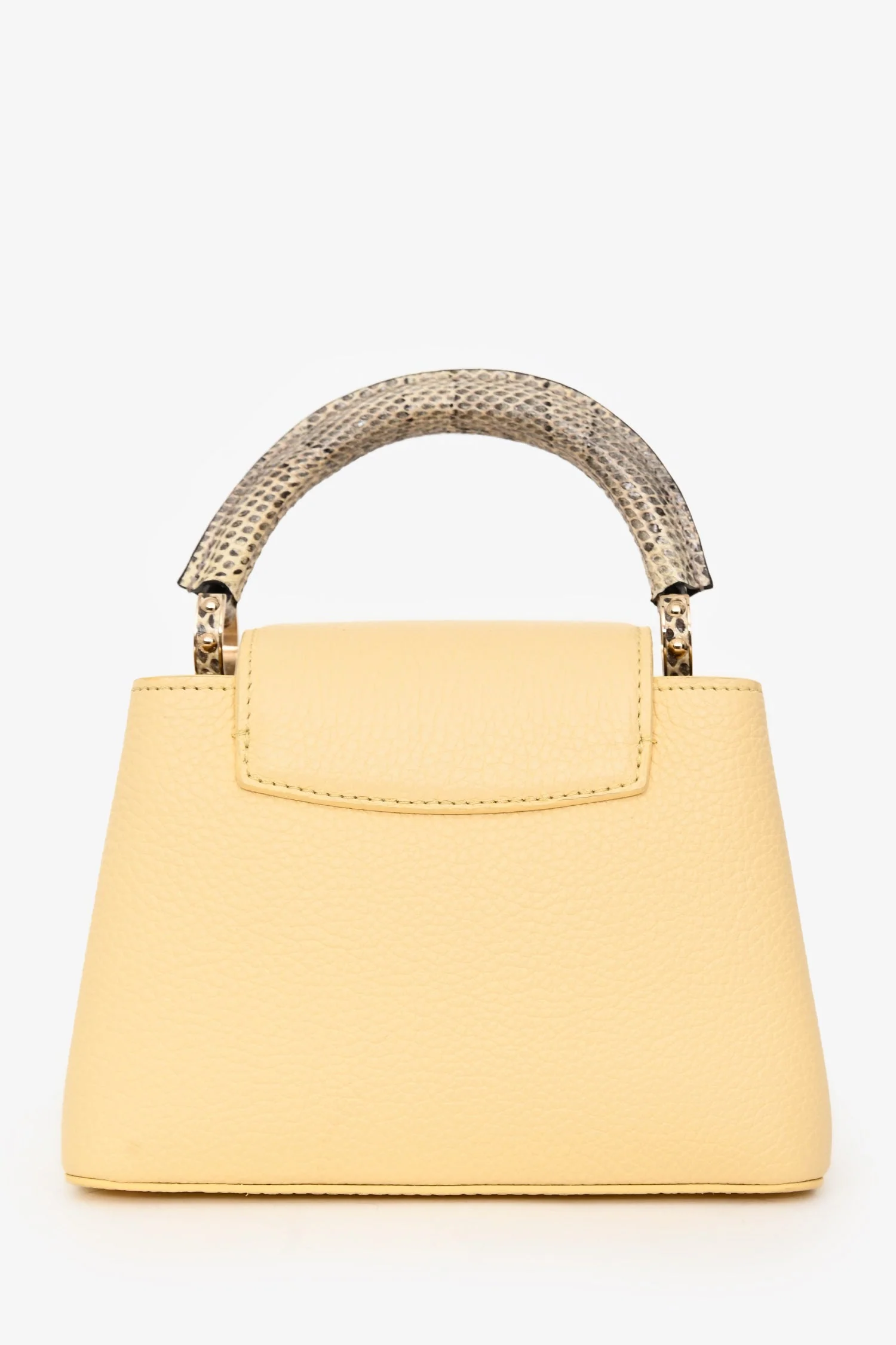 Louis Vuitton Pale Yellow Grained Leather Python Trim Mini Capucines Top Handle with Strap - Image 2