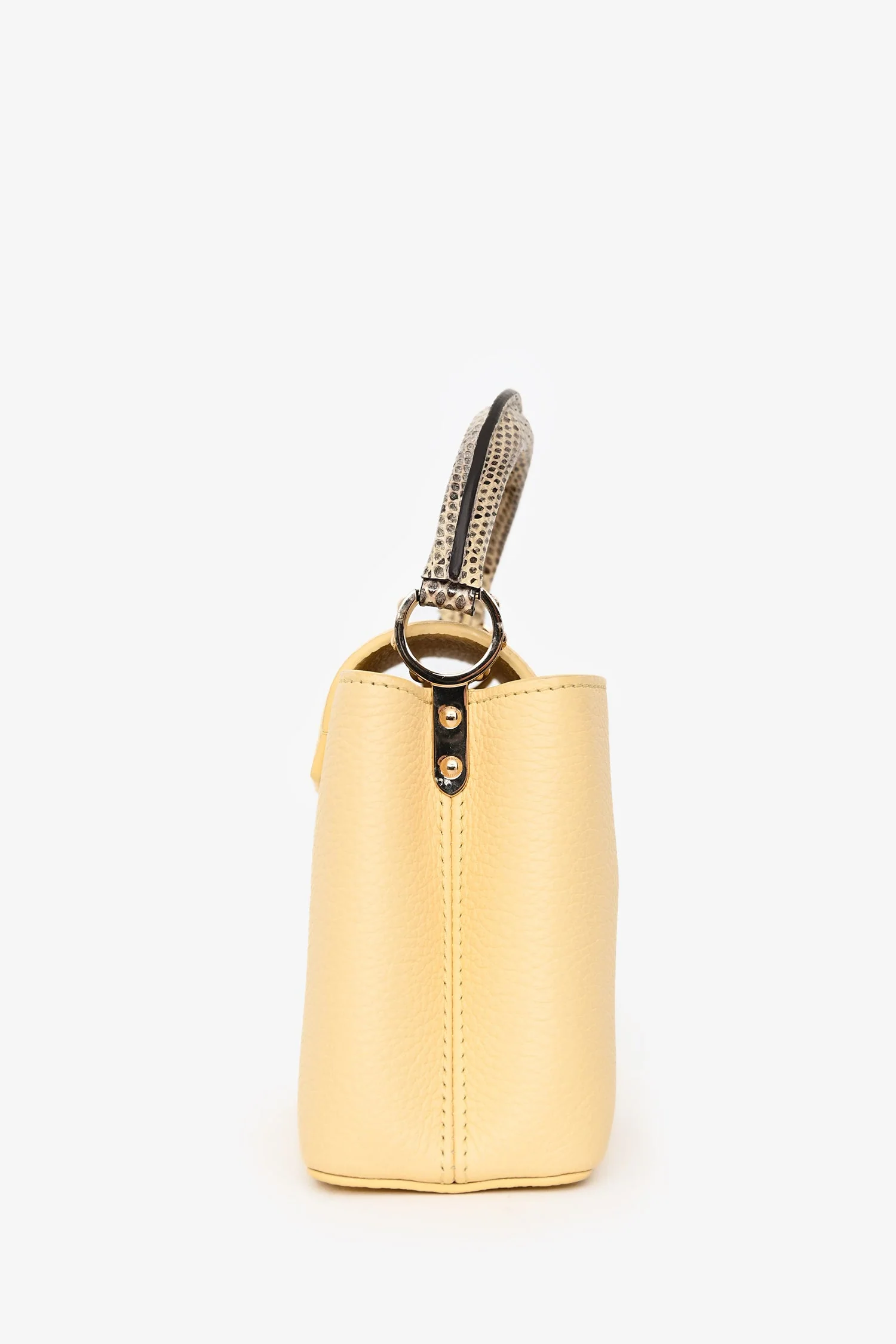 Louis Vuitton Pale Yellow Grained Leather Python Trim Mini Capucines Top Handle with Strap - Image 3