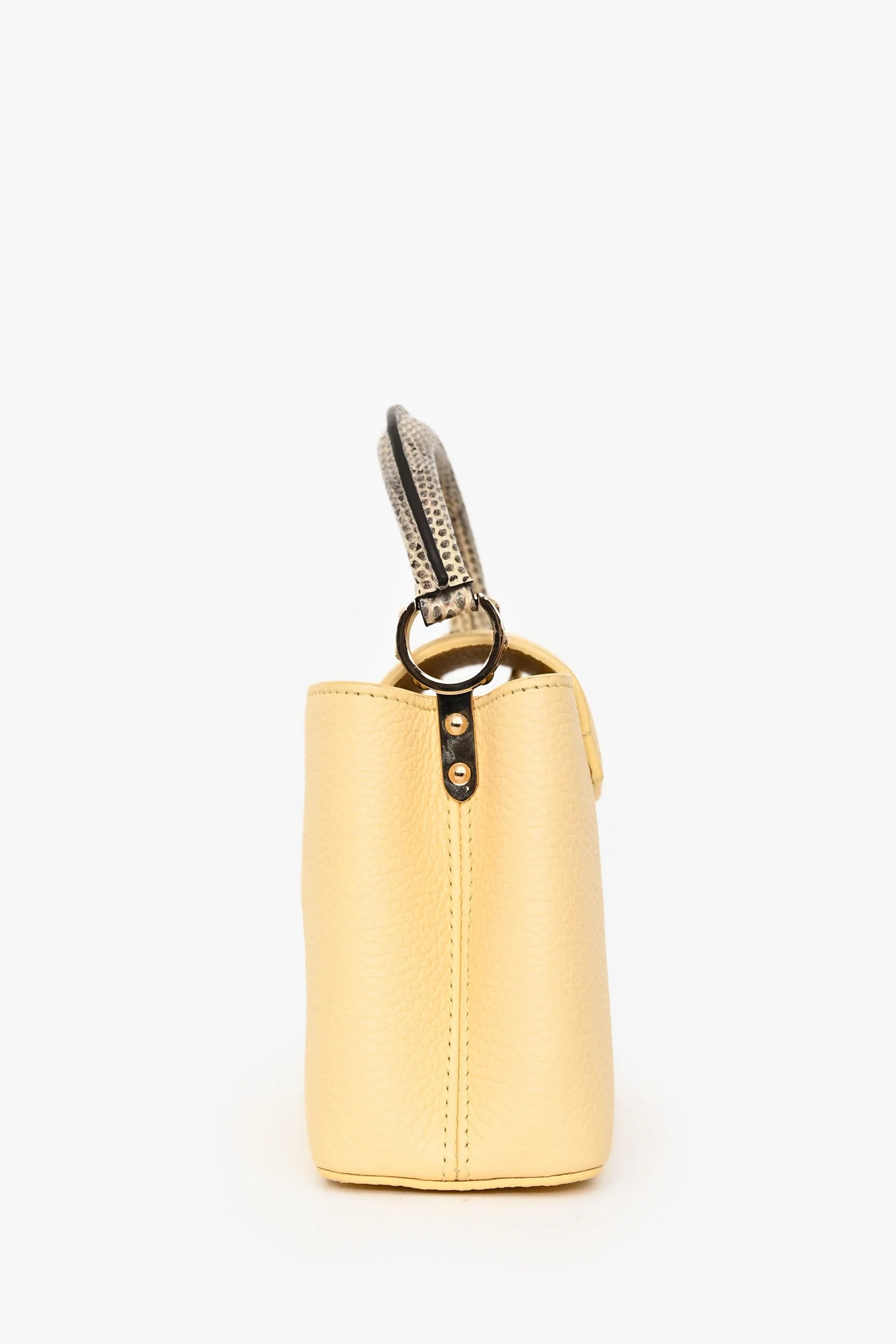 Louis Vuitton Pale Yellow Grained Leather Python Trim Mini Capucines Top Handle with Strap - Image 4