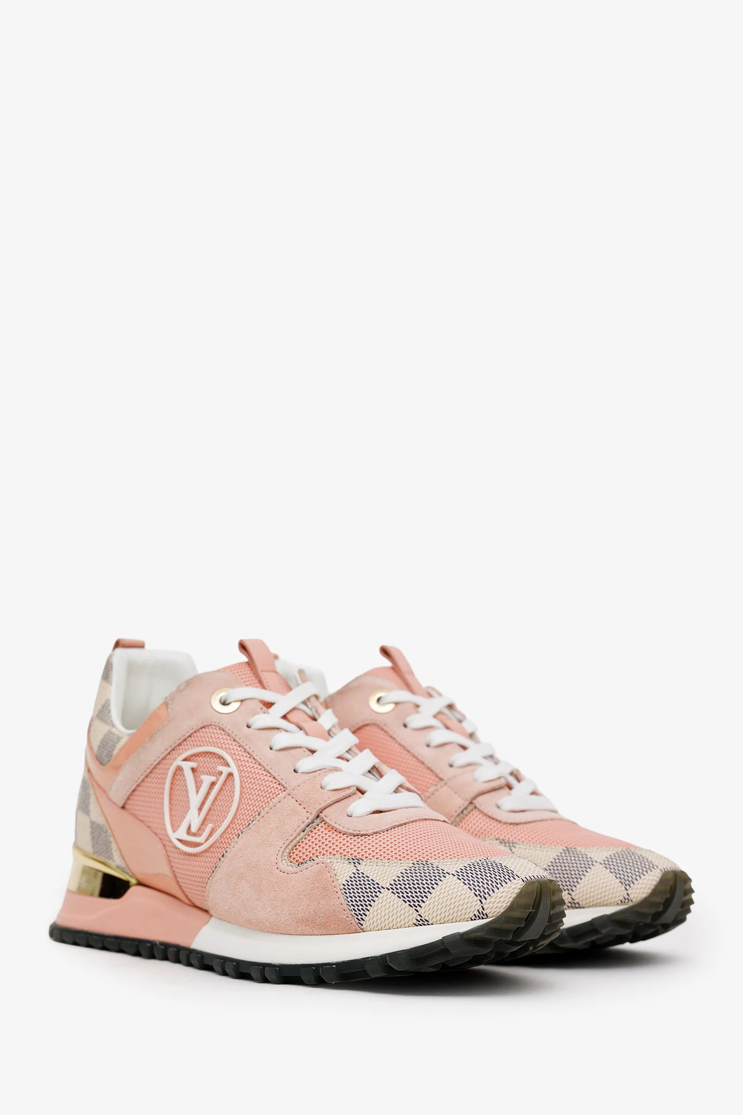 Louis Vuitton Pink Damier Azur Canvas/Calf Leather "Run Away" Sneakers Size 37.5 - Image 2
