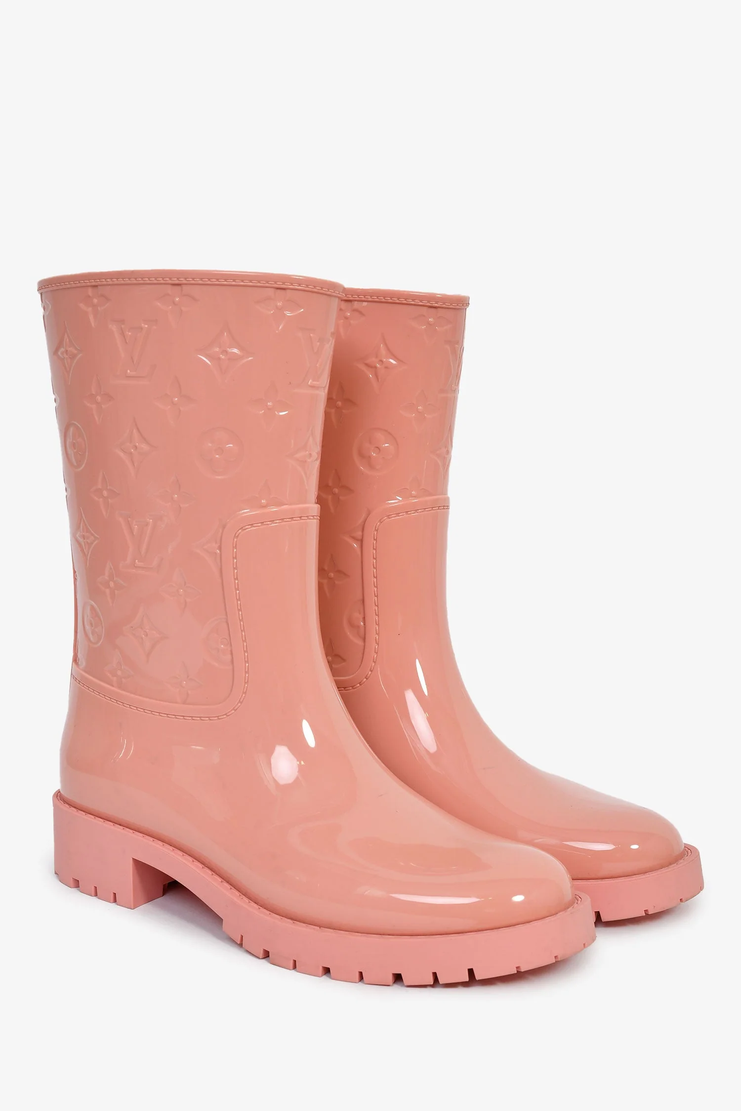 Louis Vuitton Pink Rubber Monogram Embossed 'Drops Flat' Half Rain Boots Size 41 - Image 2